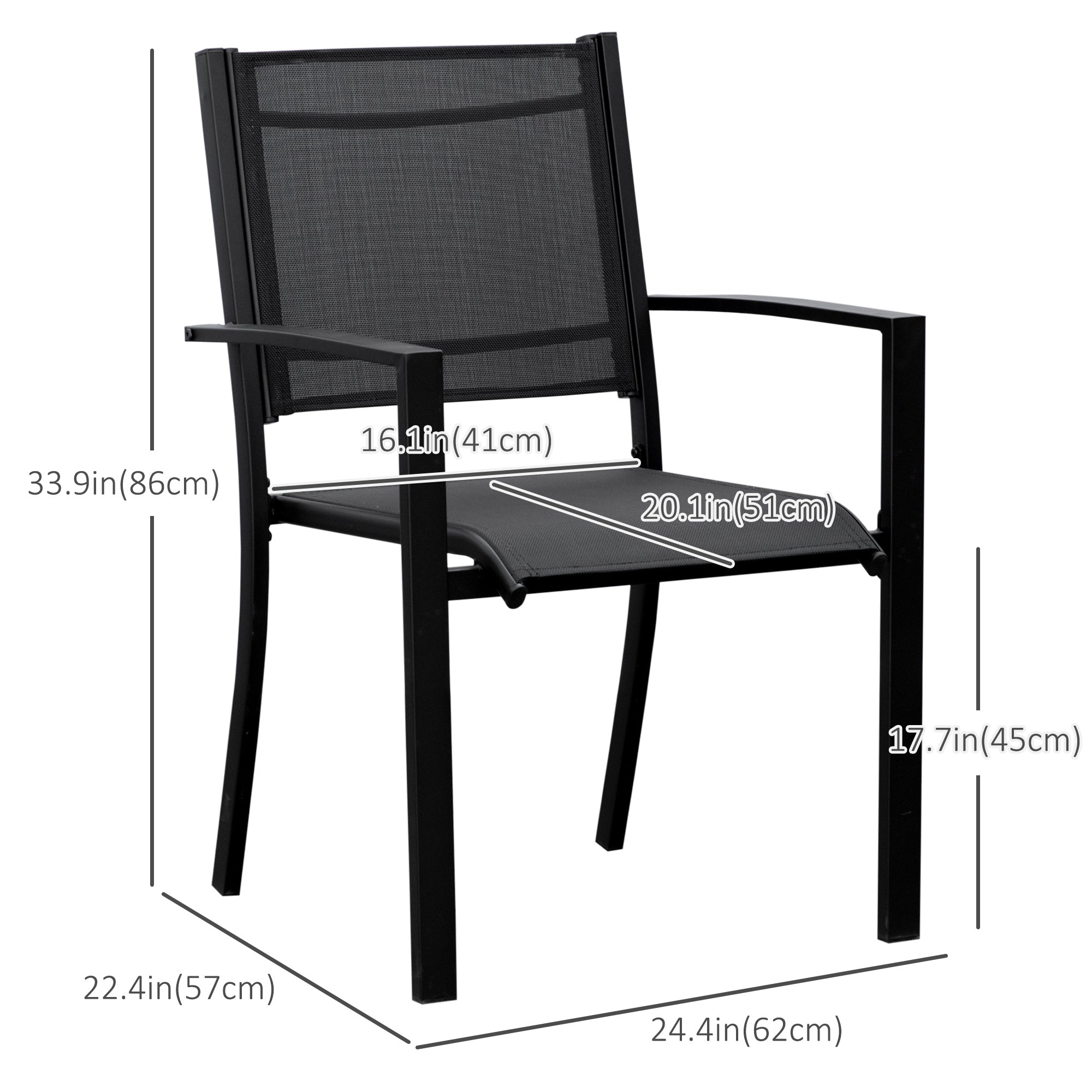 Outsunny Set of 2 Patio Dining Chair Outdoor Mesh Seat Heavy Duty Stackable Garden Bistro Chairs Yard Home Furniture Black