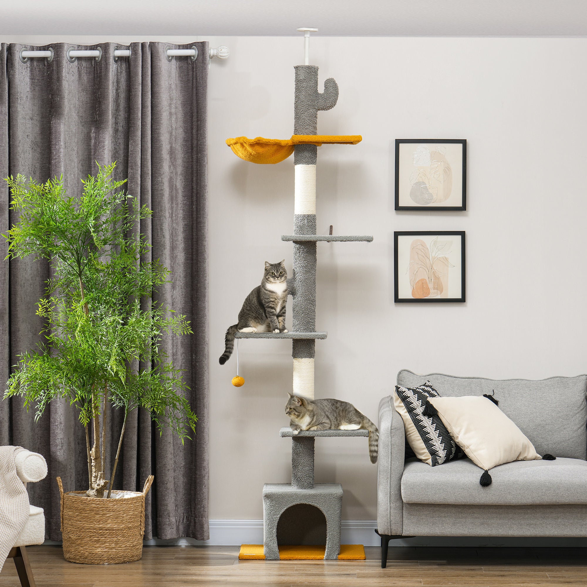 PawHut Floor to Ceiling Cat Tree, Cat Tower with 90.5
