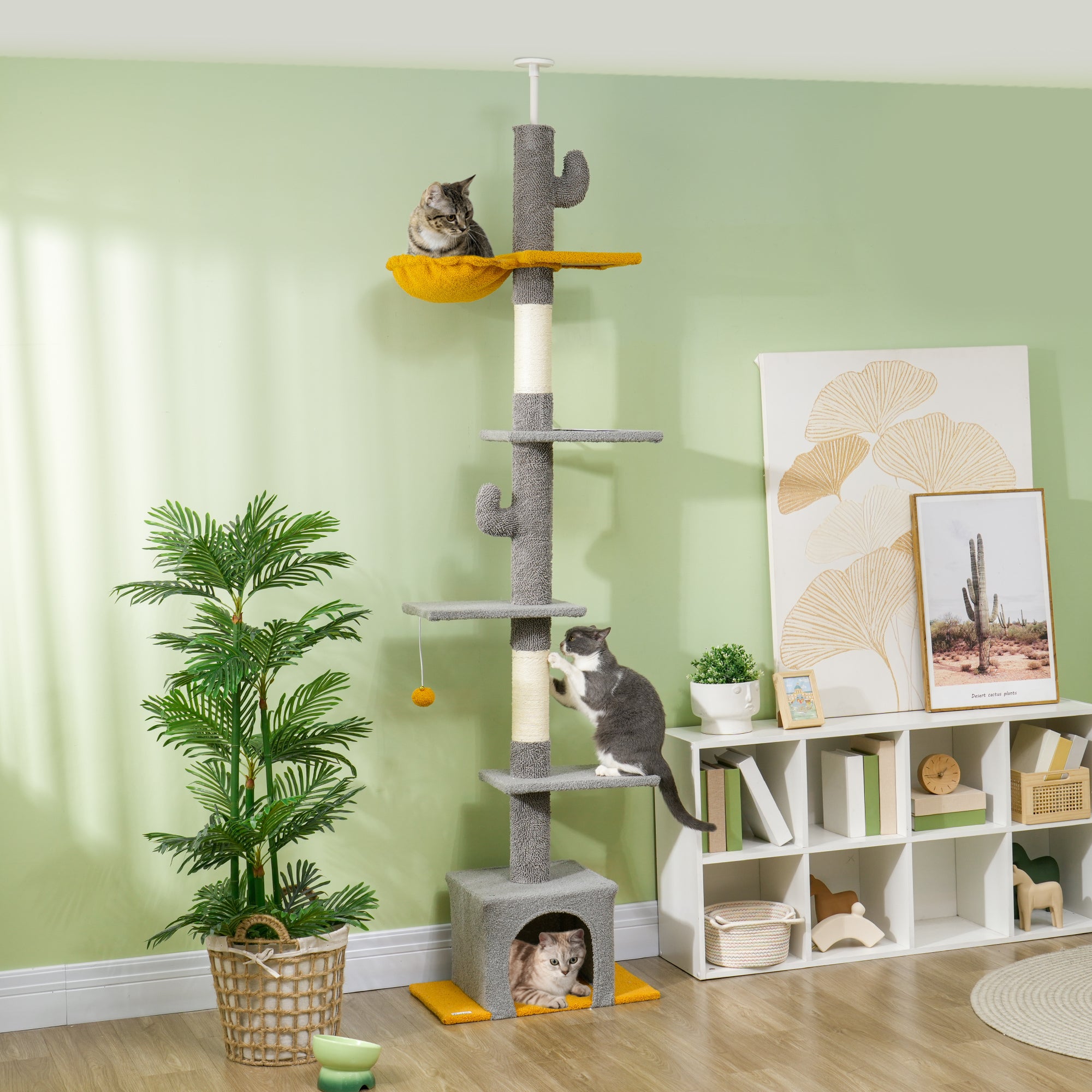 PawHut Floor to Ceiling Cat Tree, Cat Tower with 90.5