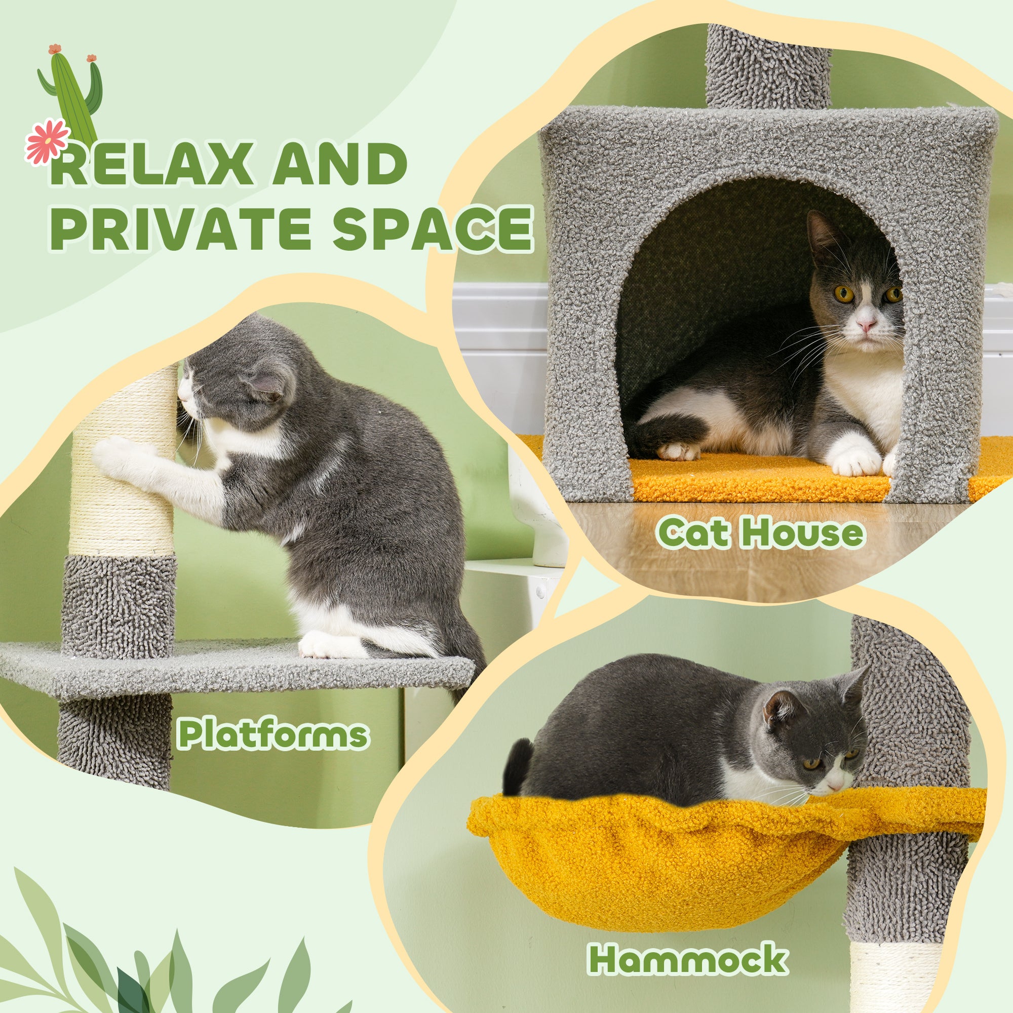PawHut Floor to Ceiling Cat Tree, Cat Tower with 90.5