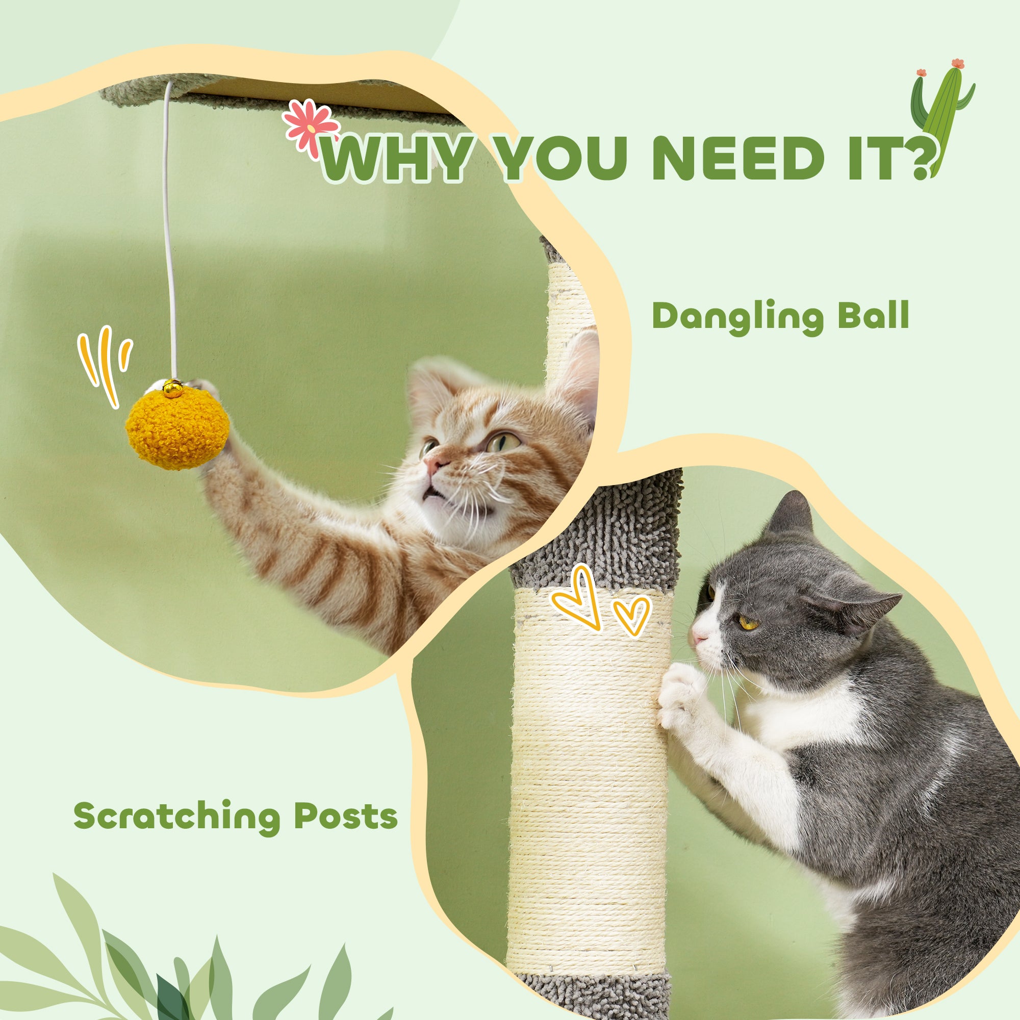 PawHut Floor to Ceiling Cat Tree, Cat Tower with 90.5