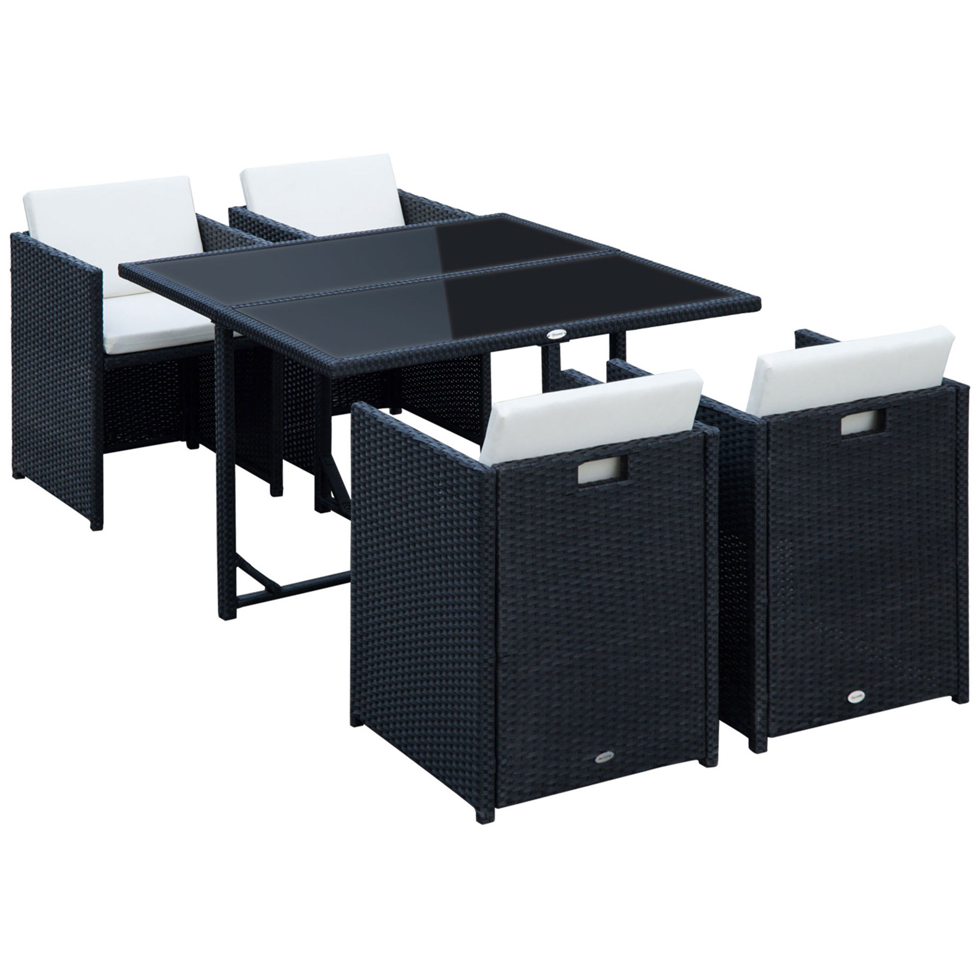 Outsunny 5 Pieces Wicker Patio Dining Set Outdoor Furniture Set with Removable Cushions, Glass Top Dining Table, PE Rattan Conversation Set for Garden Poolside Backyard, Cream