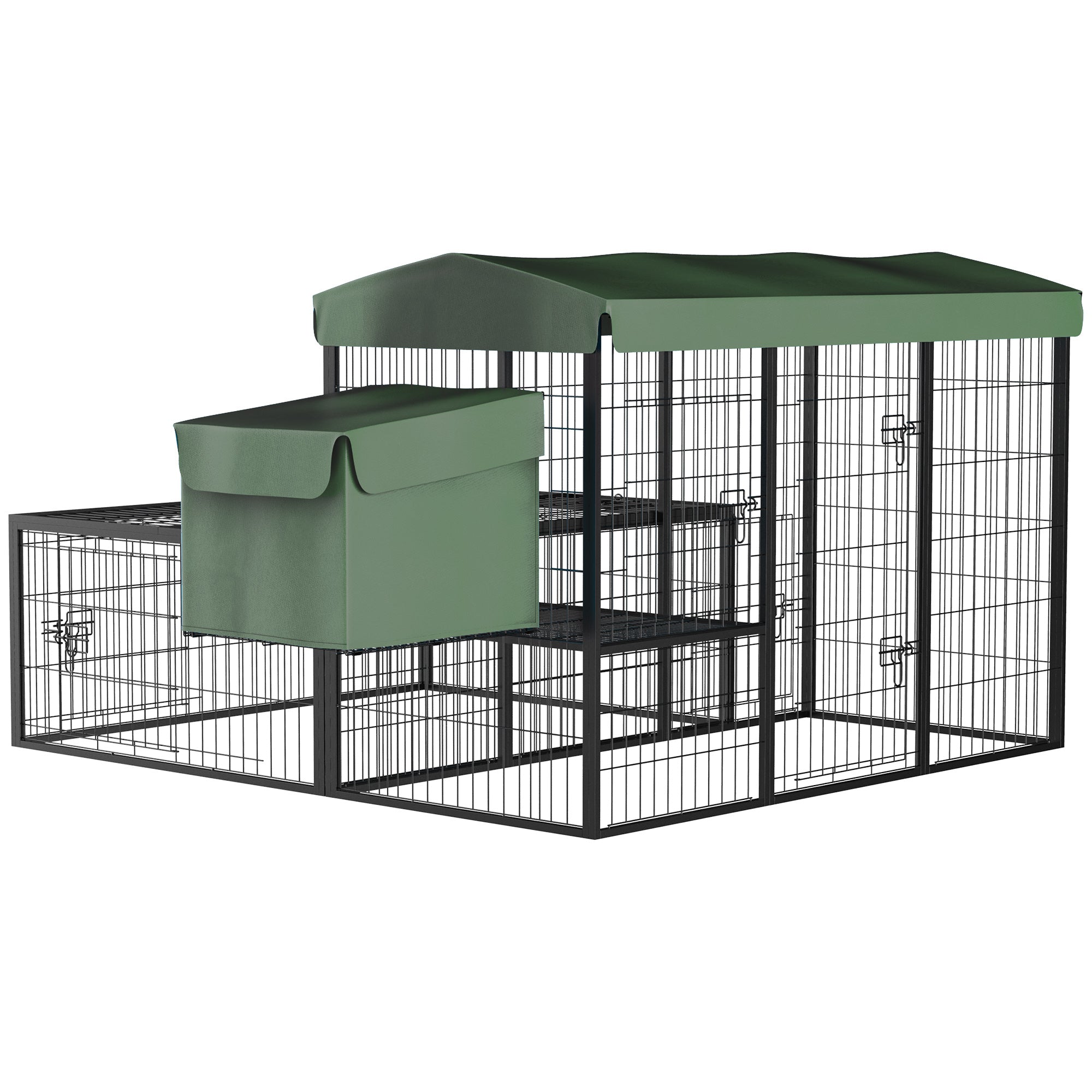 PawHut 79in Large Metal Chicken Coop, Outdoor Hen House Poultry Duck Goose Cage with Water-Resistant Canopy, Run, Nesting Box, Lockable Doors, Green