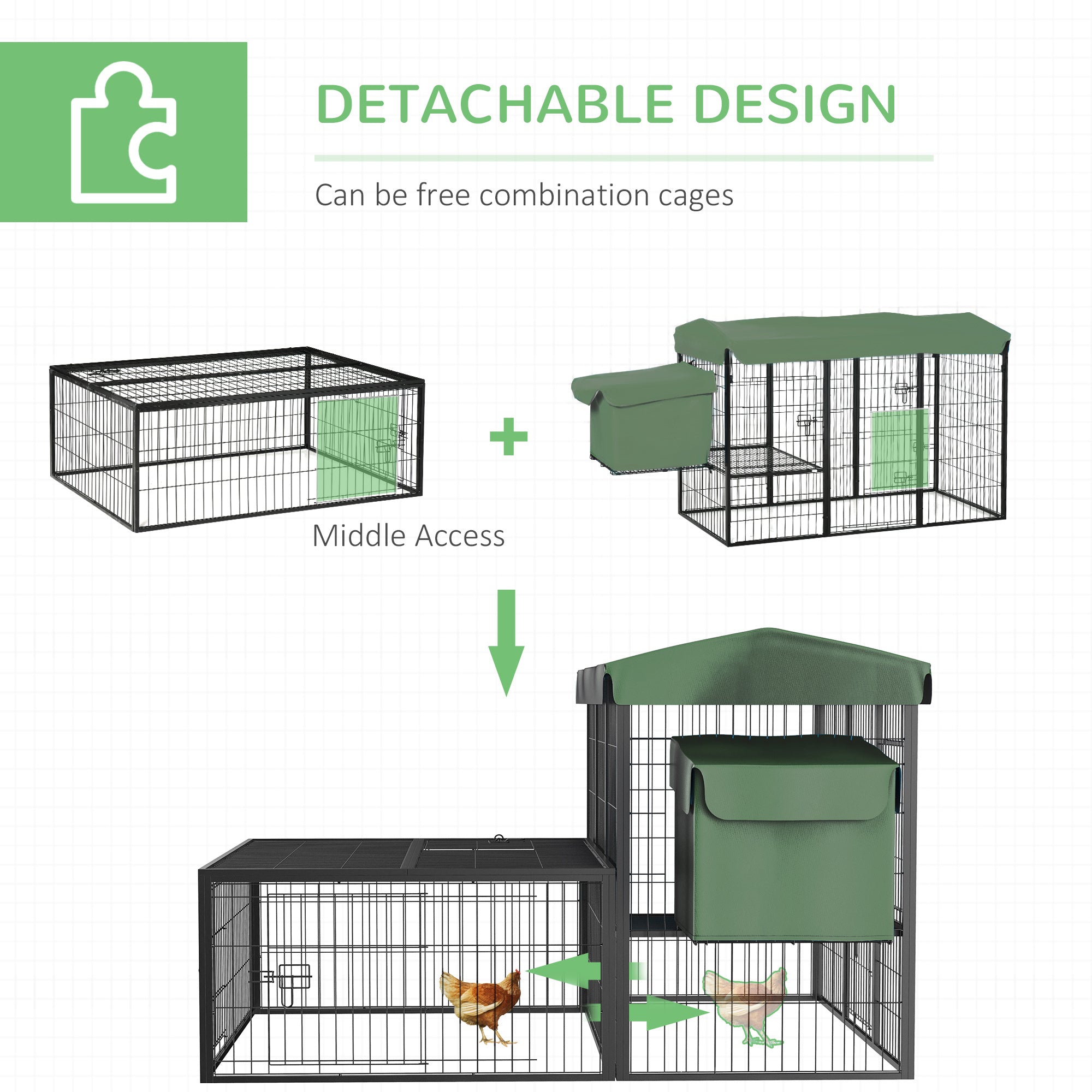 PawHut 79in Large Metal Chicken Coop, Outdoor Hen House Poultry Duck Goose Cage with Water-Resistant Canopy, Run, Nesting Box, Lockable Doors, Green