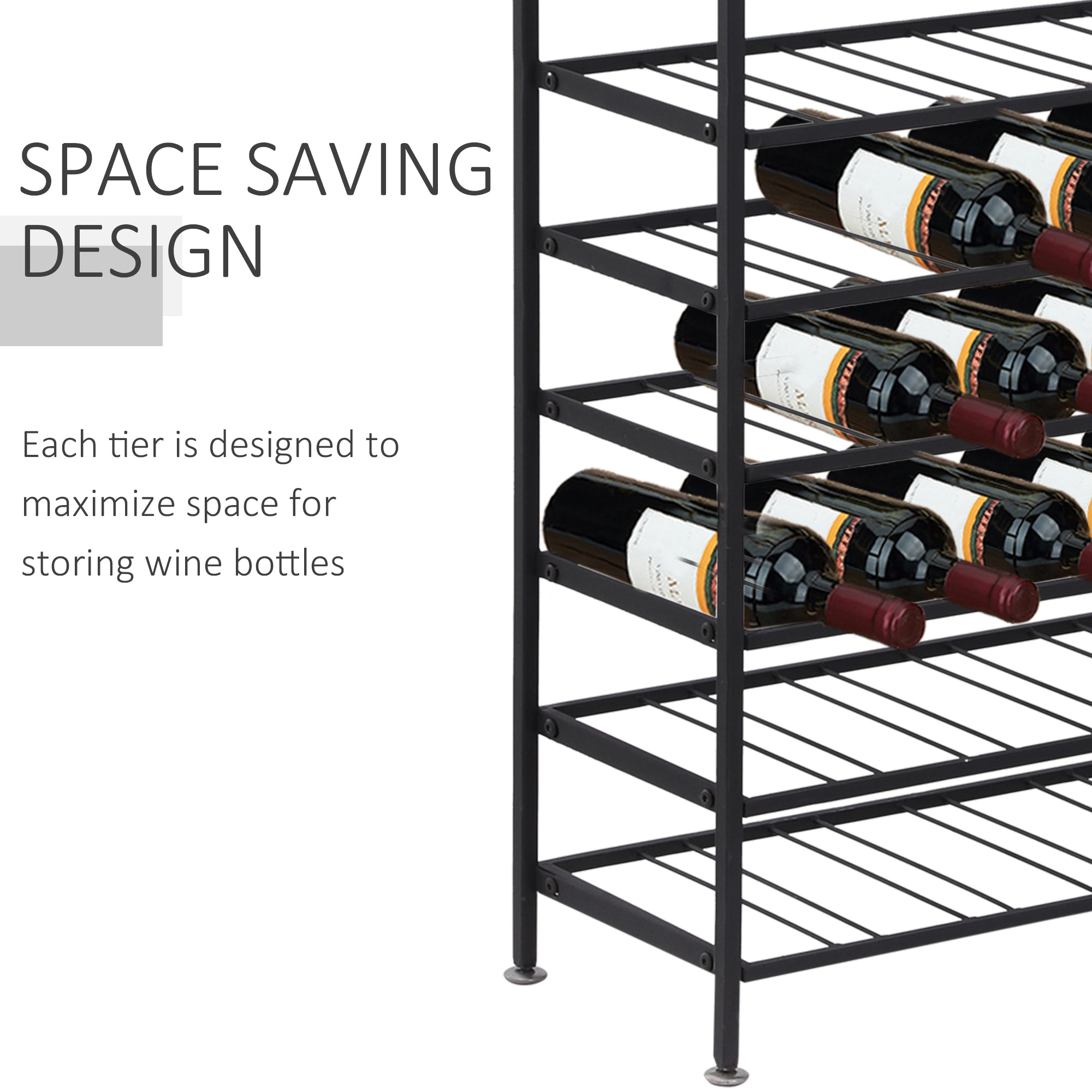 HOMCOM 9-Tier Metal Wine Bottle Rack 54 Bottles Freestanding Wine Storage Holder Home Bar Wine Display Stand Cellar Bottle Organizer Black