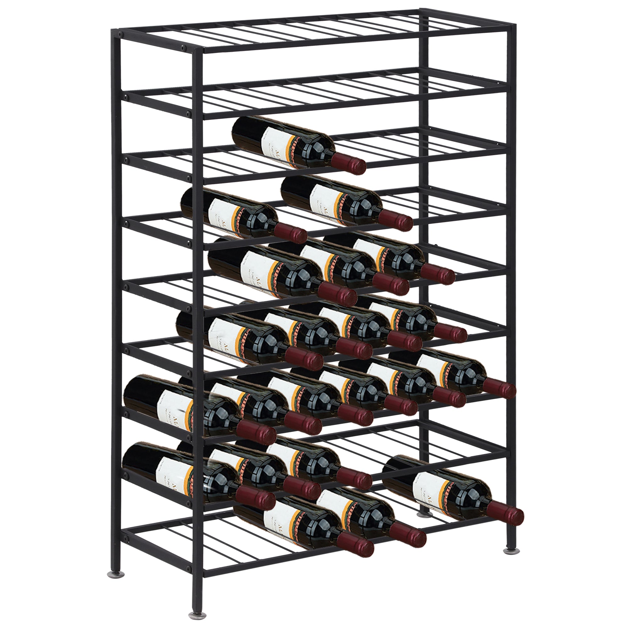 HOMCOM 9-Tier Metal Wine Bottle Rack 54 Bottles Freestanding Wine Storage Holder Home Bar Wine Display Stand Cellar Bottle Organizer Black