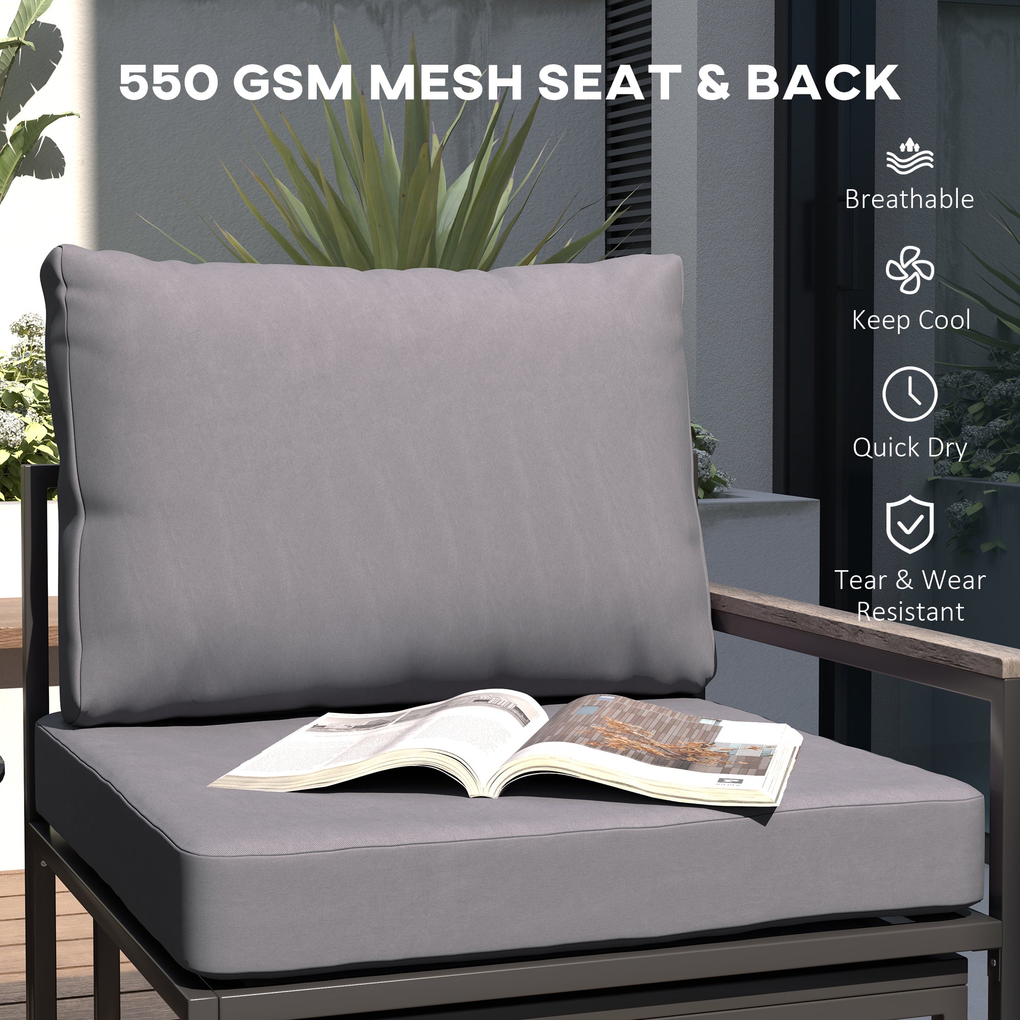 Outsunny 5 Pieces Patio Furniture Set with Ottomans, Outdoor Furniture Conversation Set with Cushions, Wood-Plastic Composite Coffee Table, Small Patio Set for Garden, Yard, Grey