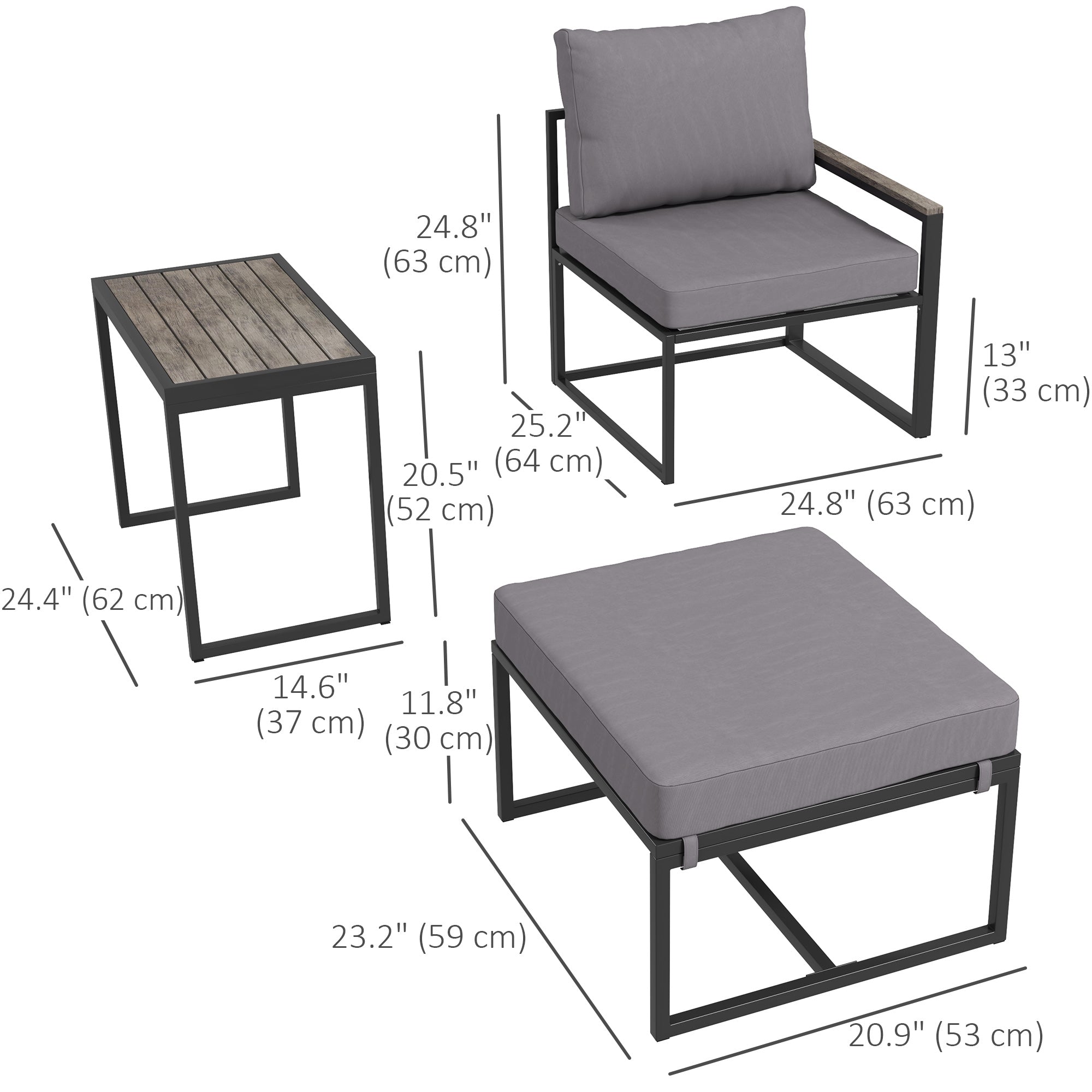 Outsunny 5 Pieces Patio Furniture Set with Ottomans, Outdoor Furniture Conversation Set with Cushions, Wood-Plastic Composite Coffee Table, Small Patio Set for Garden, Yard, Grey