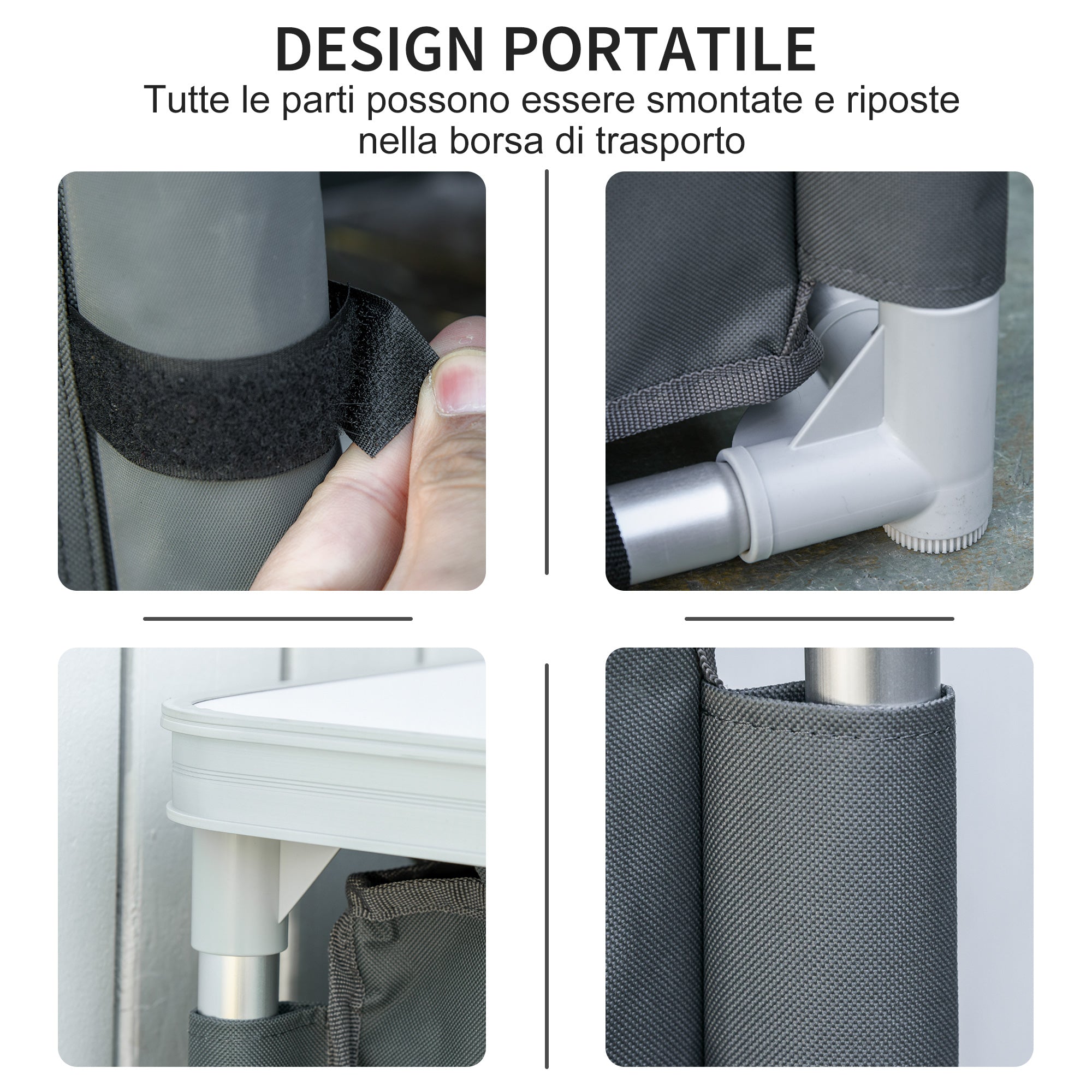 Outsunny Camping Kitchen Station, Aluminum Camping Table Cook Cupboard with 2-Shelf and Carrying Bag for BBQ Party Picnics Backyards, Grey