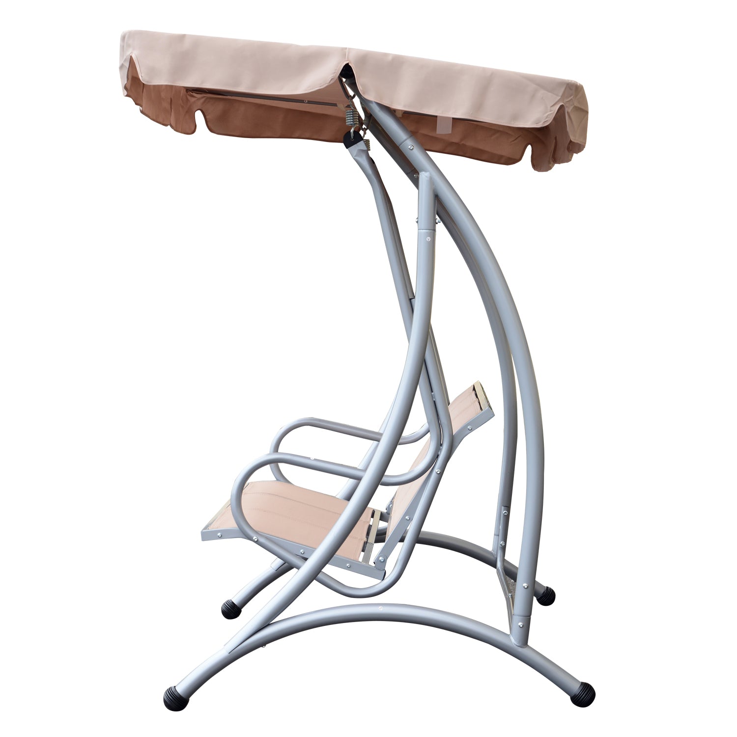 Outsunny 3 Person Patio Swing Seats with Adjustable Canopy Outdoor Swing Chair Bench for Garden, Poolside, Beige