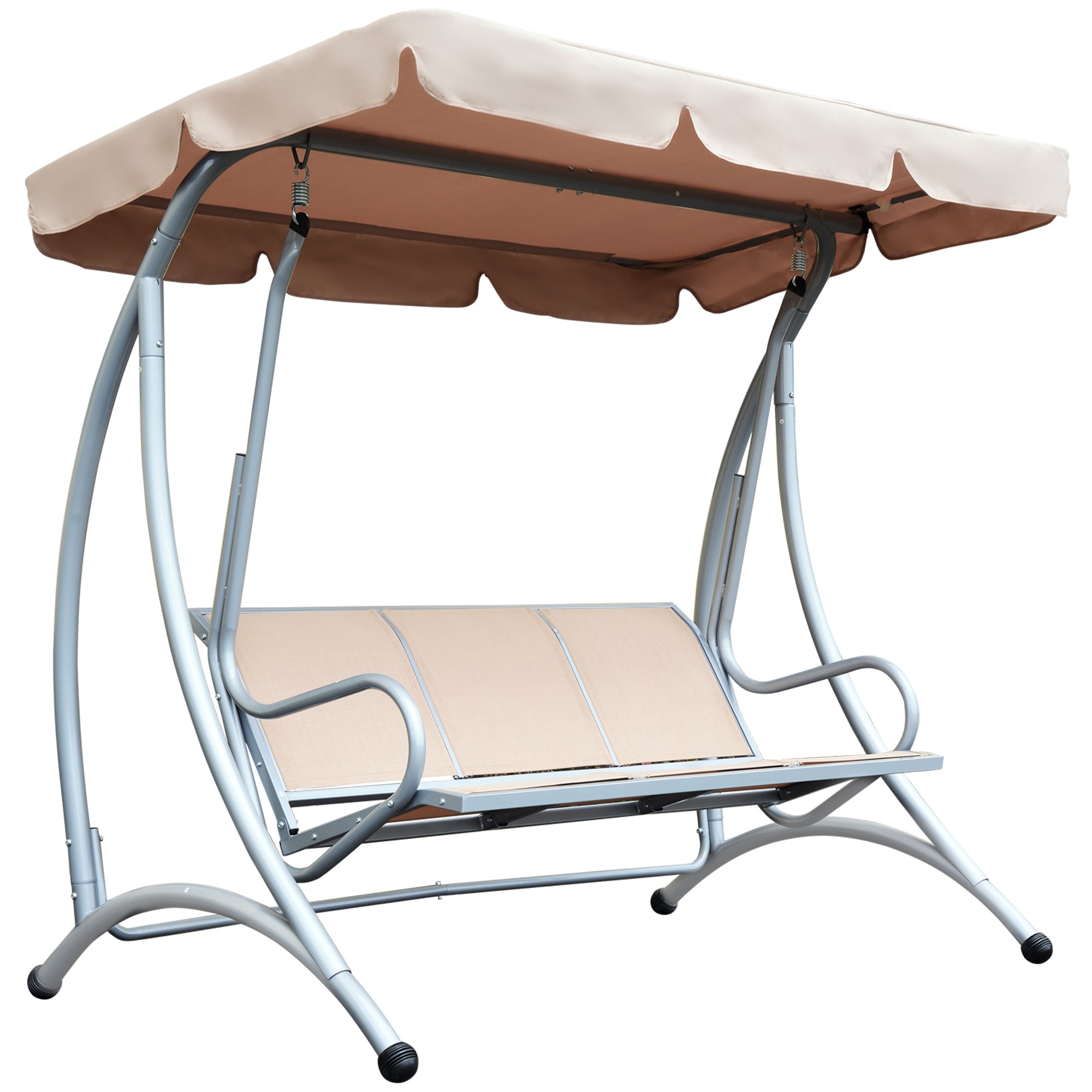 Outsunny 3 Person Patio Swing Seats with Adjustable Canopy Outdoor Swing Chair Bench for Garden, Poolside, Beige