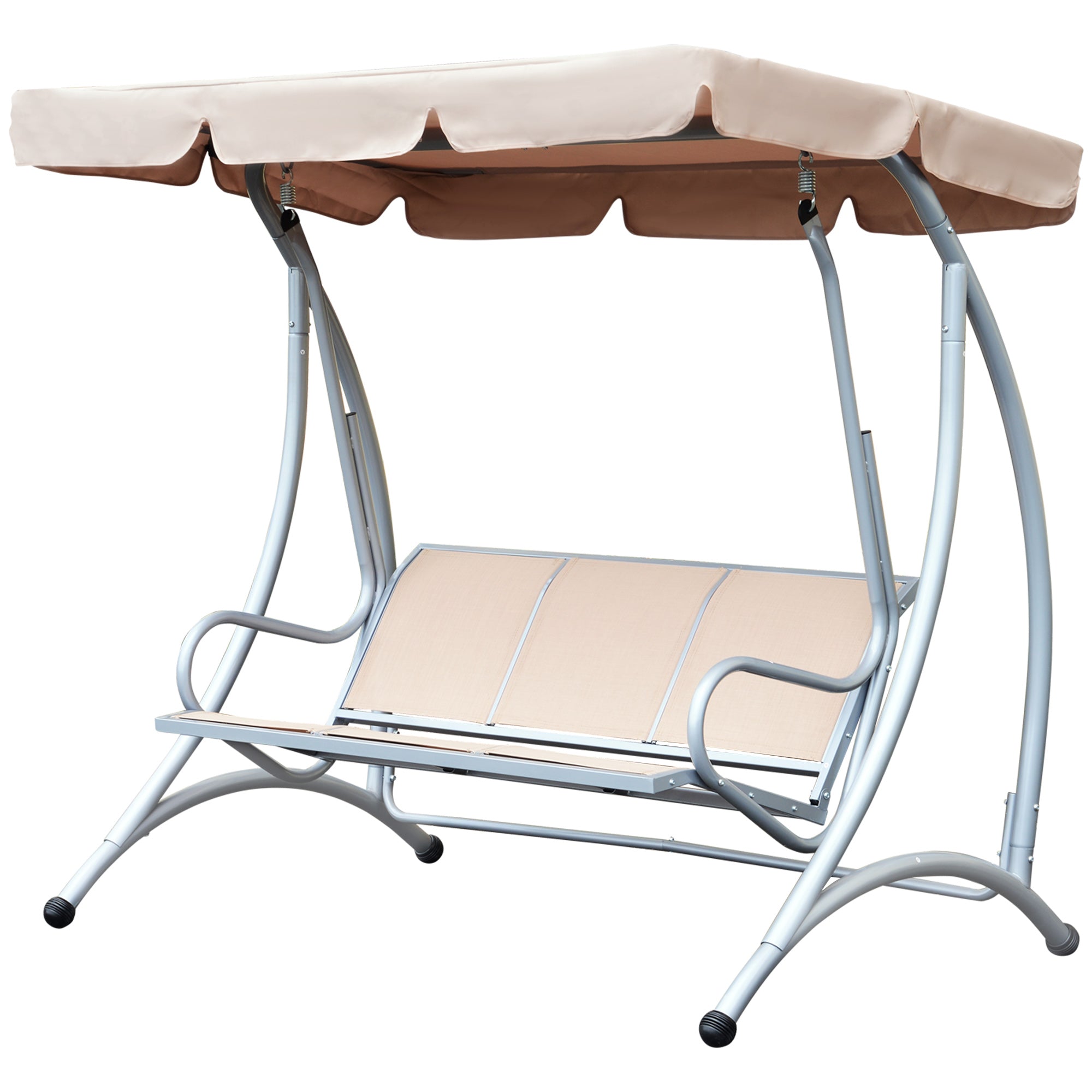 Outsunny 3 Person Patio Swing Seats with Adjustable Canopy Outdoor Swing Chair Bench for Garden, Poolside, Beige