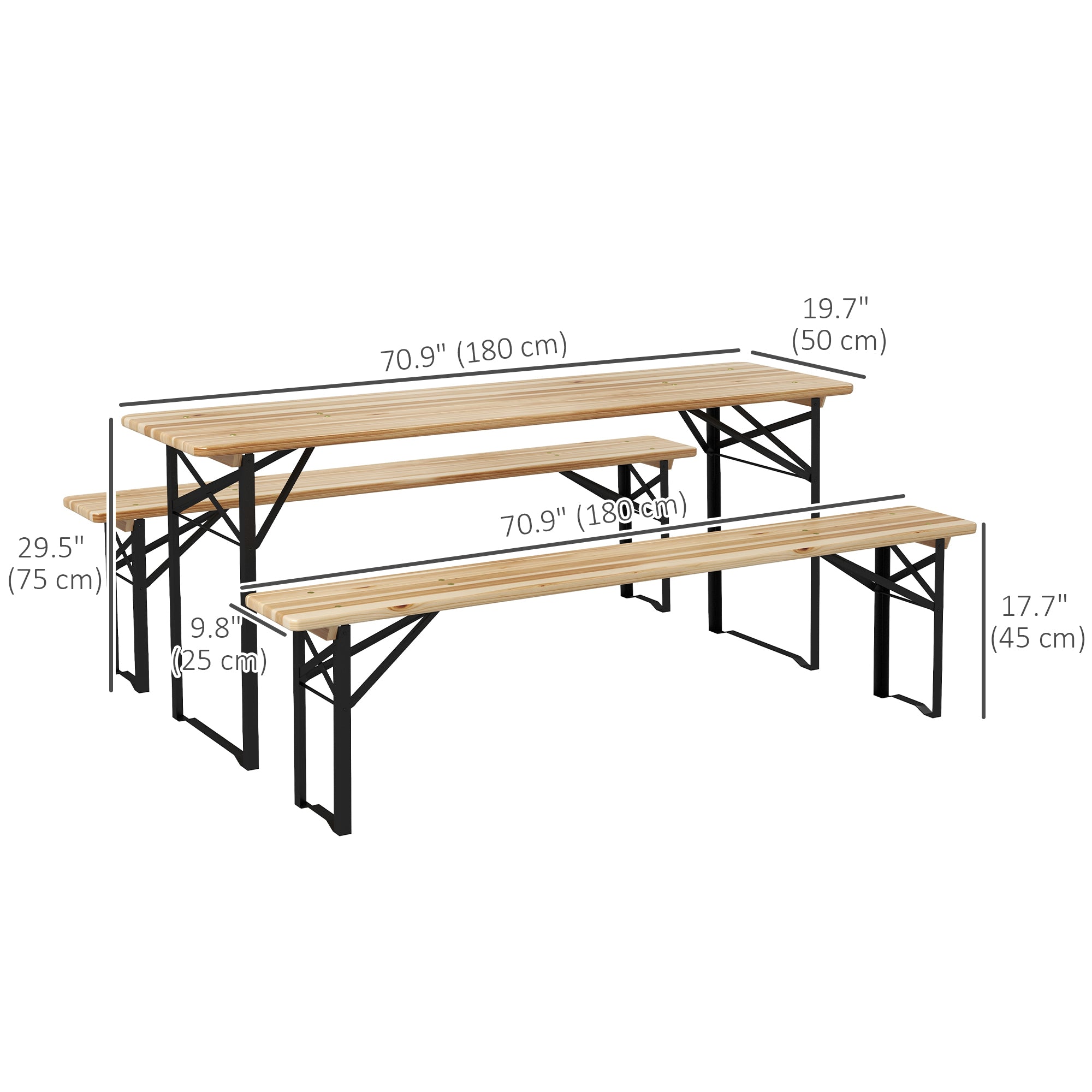 Outsunny 3 Pieces Folding Picnic Table Set, Portable Folding Picnic Table Set, 1 Picnic Table and 2 Benches