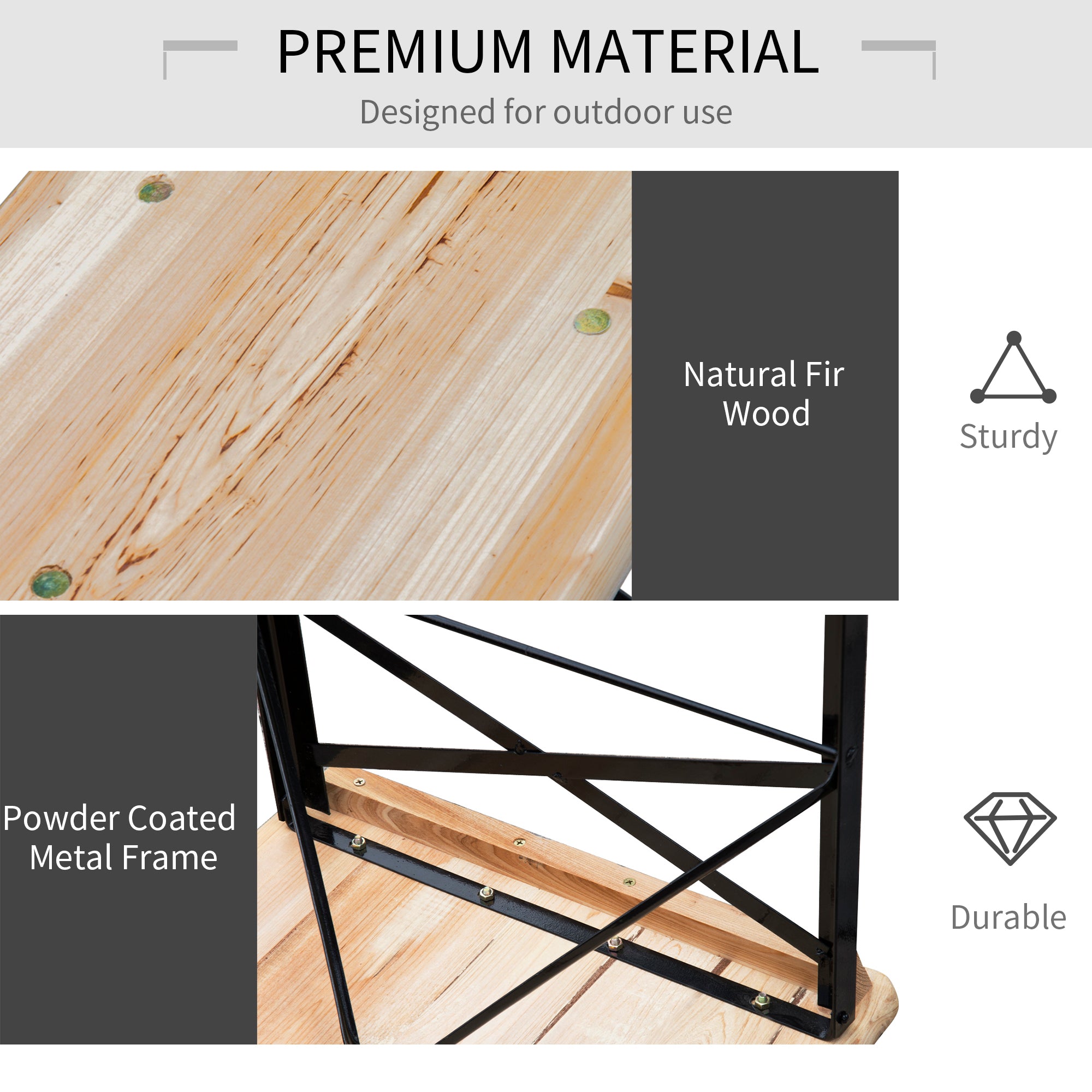 Outsunny 3 Pieces Folding Picnic Table Set, Portable Folding Picnic Table Set, 1 Picnic Table and 2 Benches