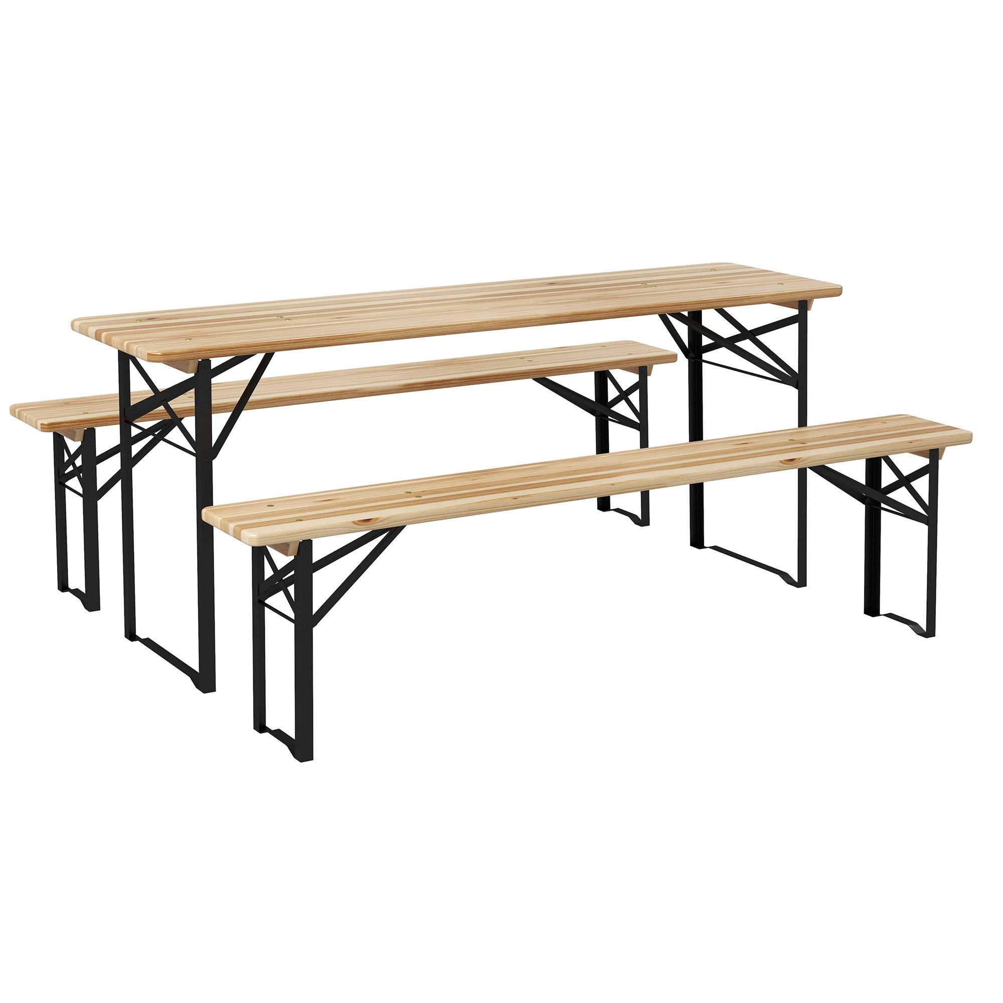 Outsunny 3 Pieces Folding Picnic Table Set, Portable Folding Picnic Table Set, 1 Picnic Table and 2 Benches