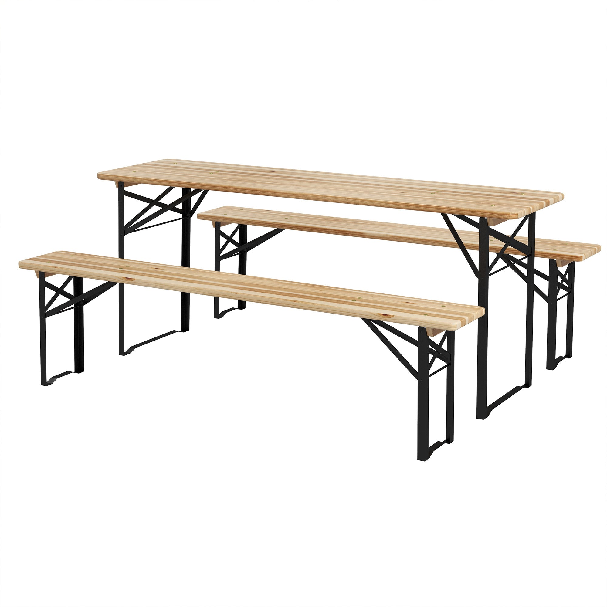 Outsunny 3 Pieces Folding Picnic Table Set, Portable Folding Picnic Table Set, 1 Picnic Table and 2 Benches