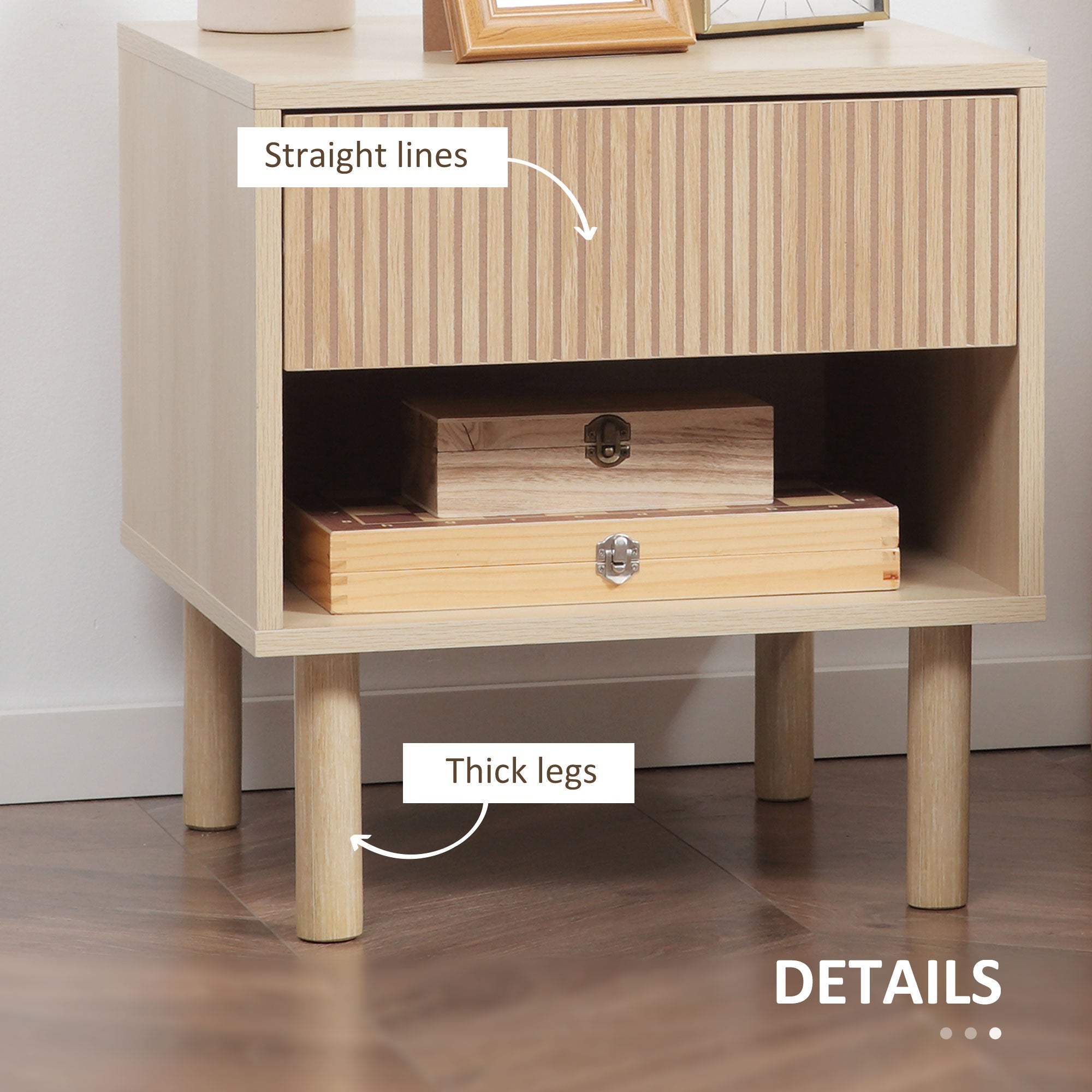 HOMCOM Modern Nightstand Set of 2, Bedside Table with Drawer and Open Shelf, Side End Table for Bedroom, Natural Wood