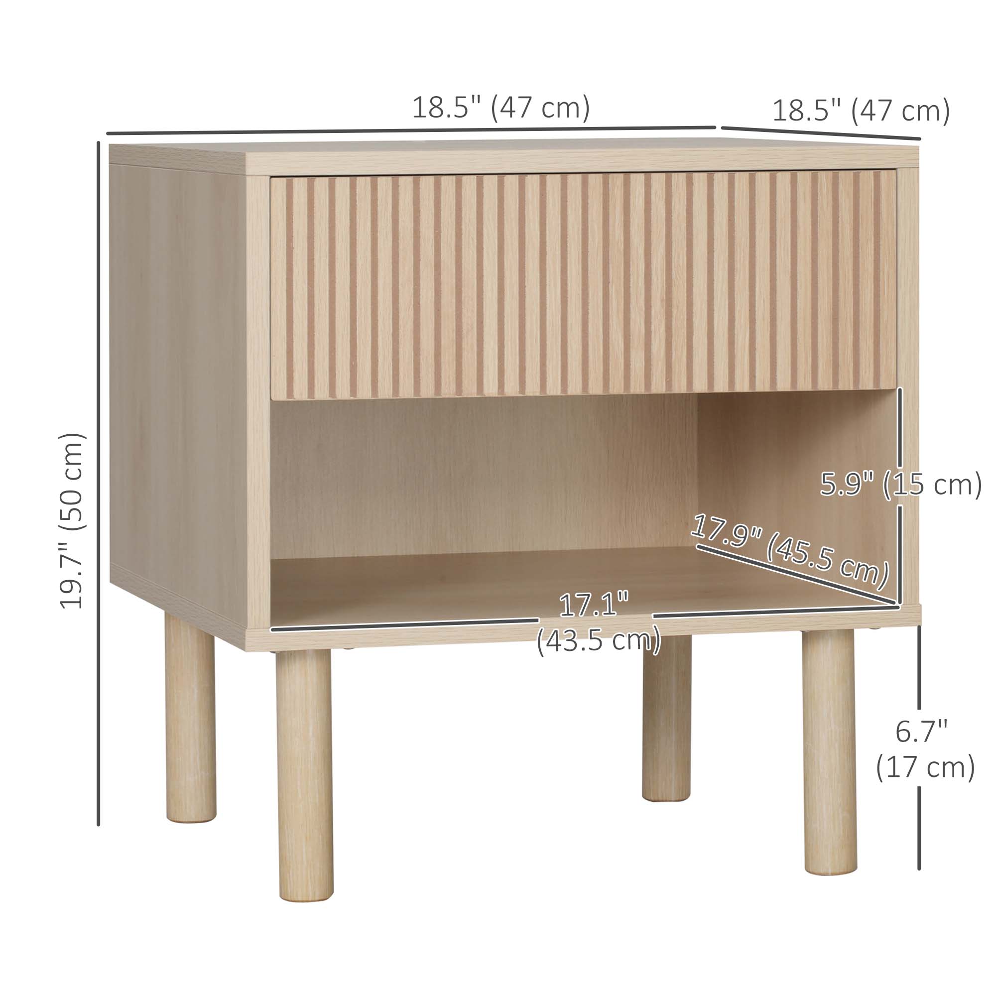 HOMCOM Modern Nightstand Set of 2, Bedside Table with Drawer and Open Shelf, Side End Table for Bedroom, Natural Wood