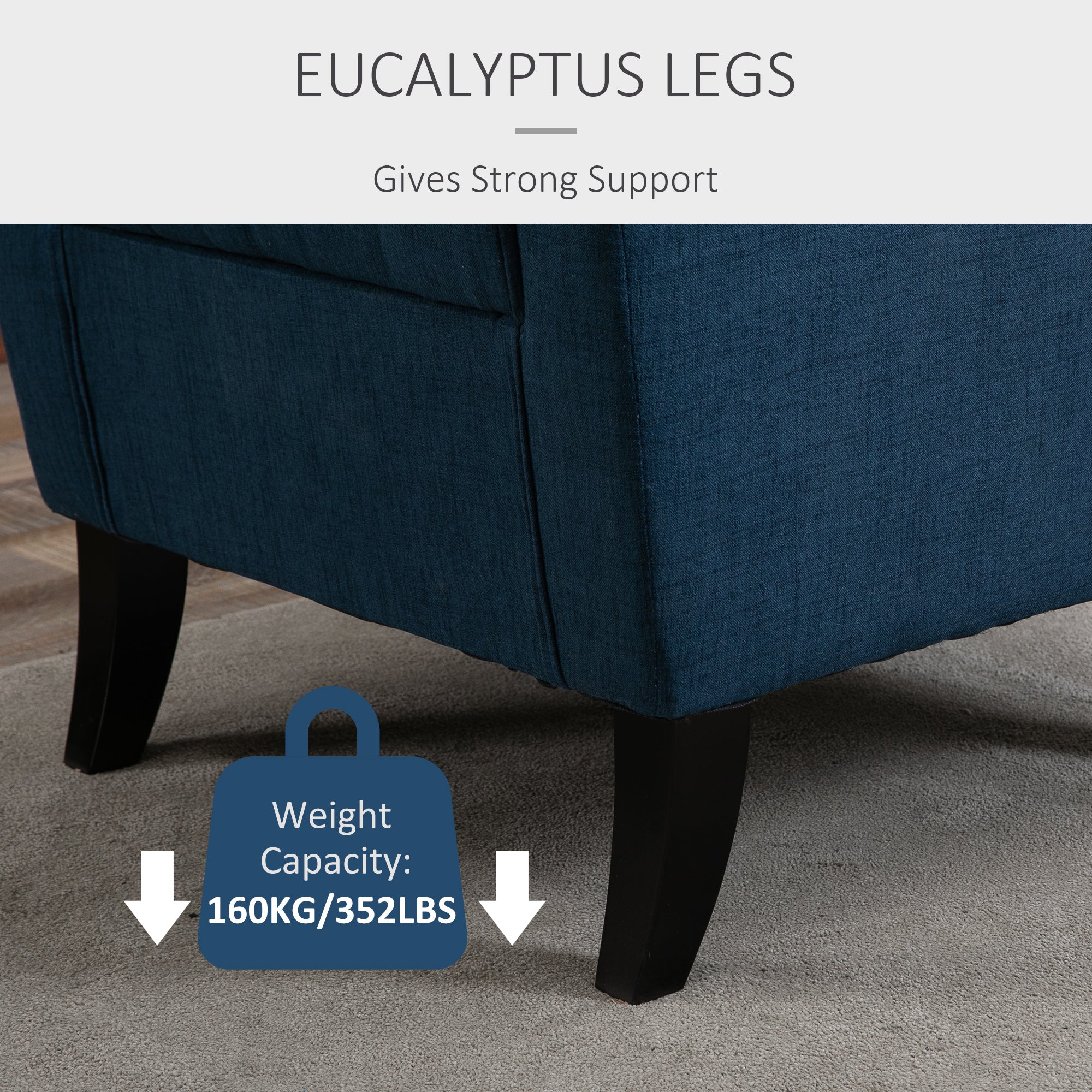 HOMCOM Fabric Accent Chair, Button Tufted Armchair, Upholstered Modern Living Room Chair, Wingback Chair with Wood Legs, Rolled Arms, Thick Padding for Bedroom, Blue