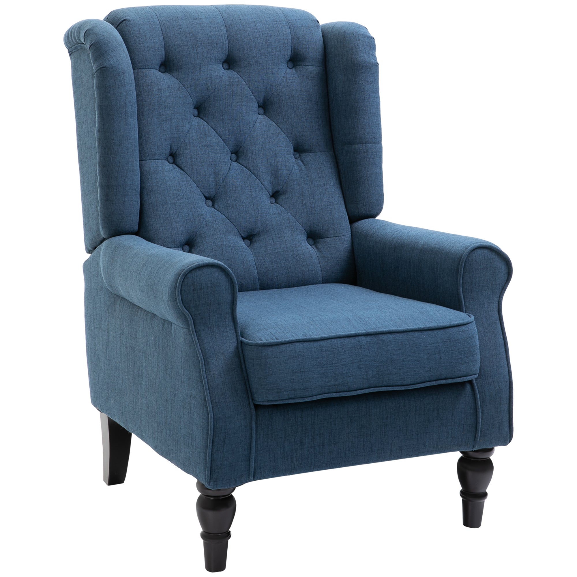 HOMCOM Fabric Accent Chair, Button Tufted Armchair, Upholstered Modern Living Room Chair, Wingback Chair with Wood Legs, Rolled Arms, Thick Padding for Bedroom, Blue