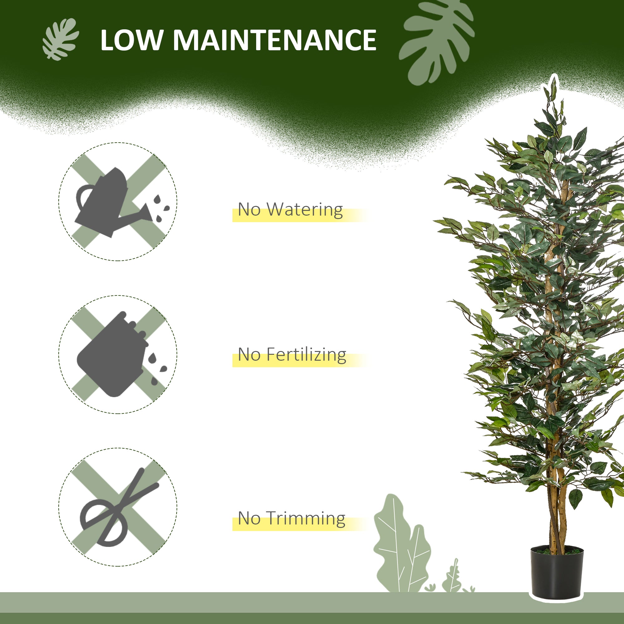 HOMCOM 5FT Artificial Ficus Tree, Fake Tree with Leaves, Faux Plant in Nursery Pot for Indoor and Outdoor Decoration