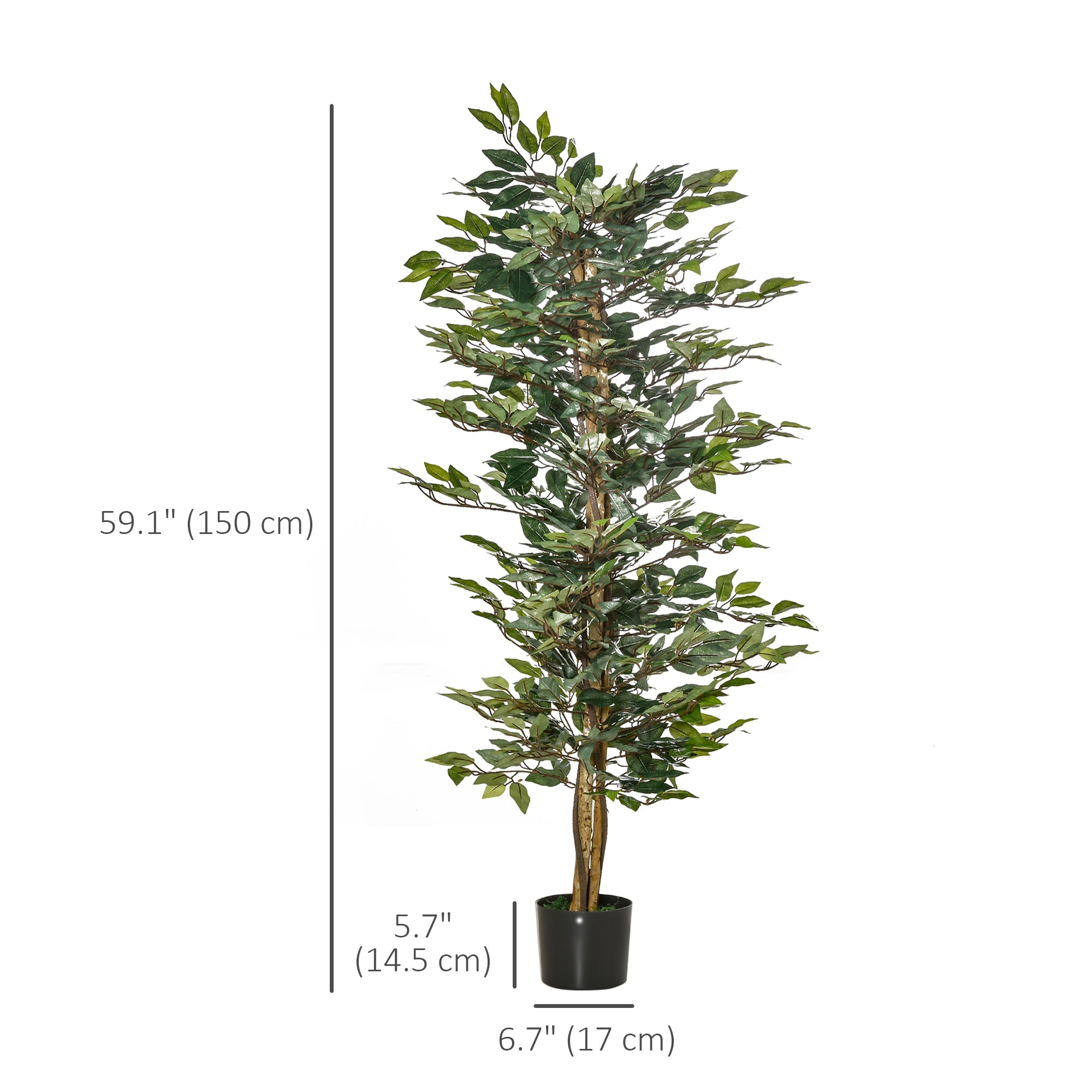 HOMCOM 5FT Artificial Ficus Tree, Fake Tree with Leaves, Faux Plant in Nursery Pot for Indoor and Outdoor Decoration