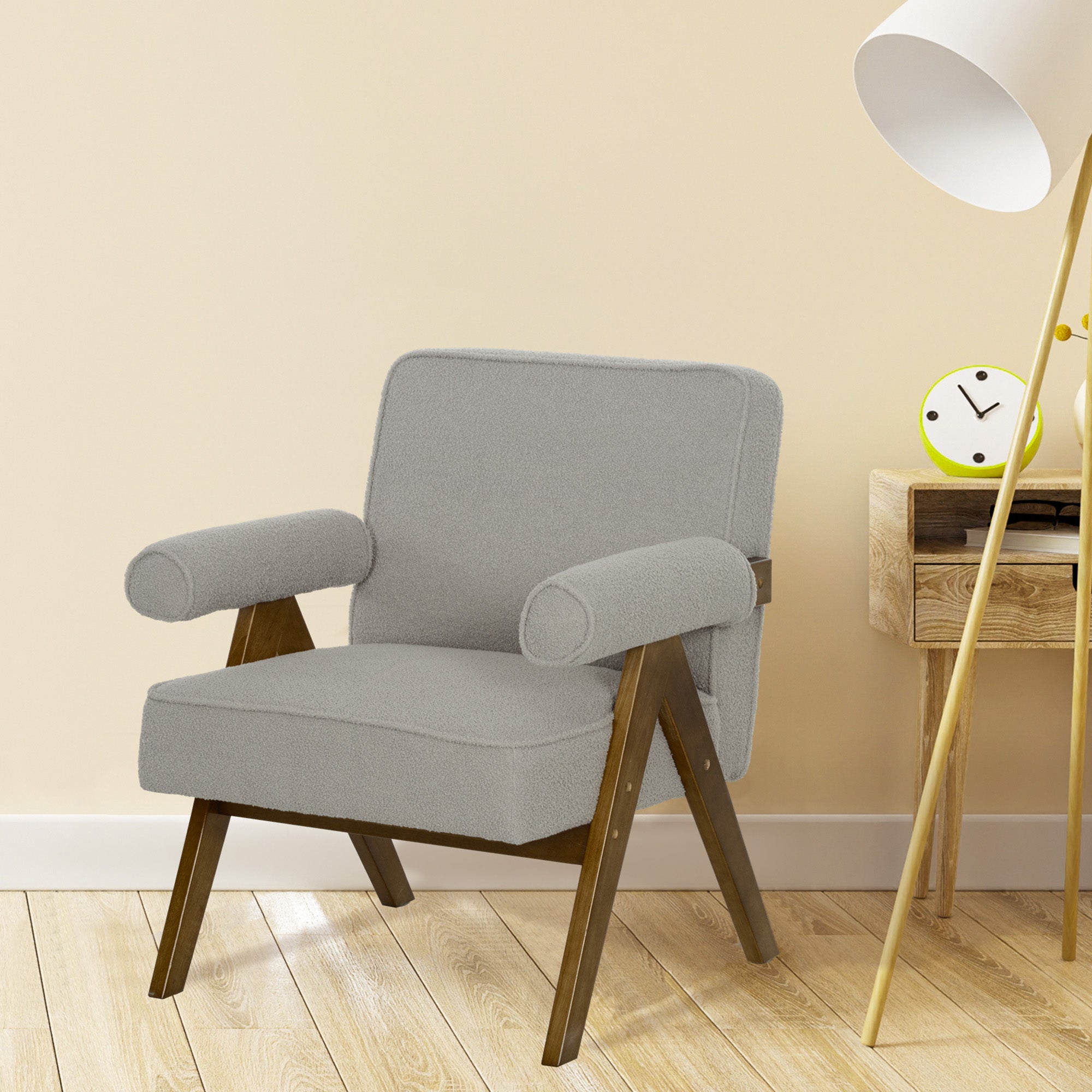 HOMCOM Accent Chair with Wide Seat, Cashmere Upholstered Armchair, Modern Living Room Chair with Soft Padded Armrests and Solid Wood Legs for Reading, Bedroom, Light Grey