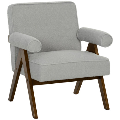 HOMCOM Accent Chair with Wide Seat, Cashmere Upholstered Armchair, Modern Living Room Chair with Soft Padded Armrests and Solid Wood Legs for Reading, Bedroom, Light Grey