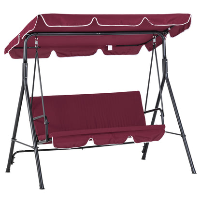 Outsunny 3-Seat Patio Swing Chair, Outdoor Porch Swing Glider with Adjustable Canopy, Removable Cushion, and Weather Resistant Steel Frame, for Garden, Poolside, Wine Red