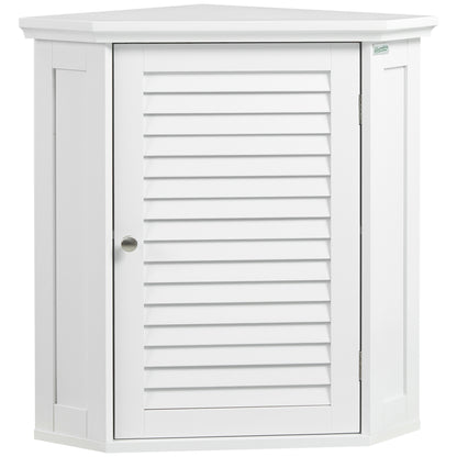 kleankin Corner Wall Cabinet, Medicine Cabinet, Over the Toilet Storage Cabinet with Shutter Door and Adjustable Shelf for Bathroom, Space Saving, White