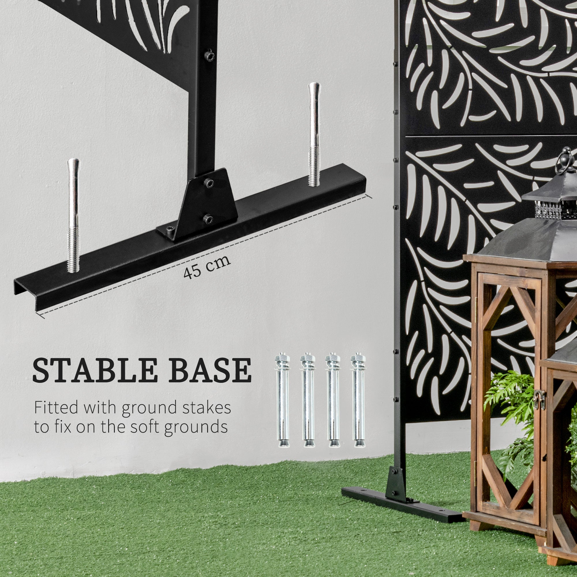 Outsunny Metal Outdoor Privacy Screen, Decorative Outdoor Divider with Stand and Expansion Screws, Freestanding Privacy Panel for Garden Deck Pool Hot Tub, Willow Branch Style