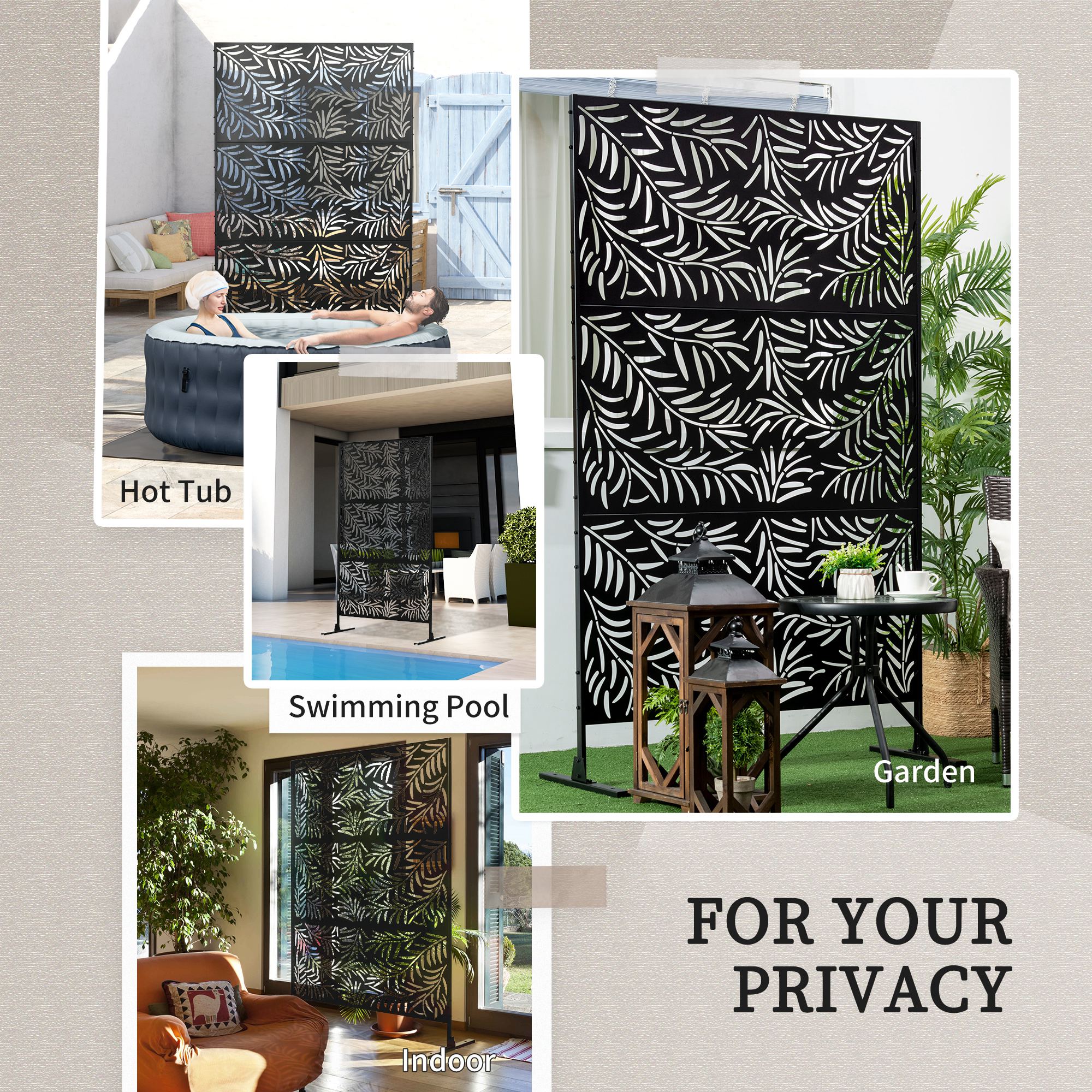 Outsunny Metal Outdoor Privacy Screen, Decorative Outdoor Divider with Stand and Expansion Screws, Freestanding Privacy Panel for Garden Deck Pool Hot Tub, Willow Branch Style