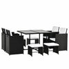 Outsunny 9 Pieces Wicker Patio Dining Set Outdoor Furniture Set with Removable Cushions, Glass Top Dining Table, Ottomans, PE Rattan Conversation Set for Garden Poolside, Cream