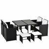 Outsunny 9 Pieces Wicker Patio Dining Set Outdoor Furniture Set with Removable Cushions, Glass Top Dining Table, Ottomans, PE Rattan Conversation Set for Garden Poolside, Cream