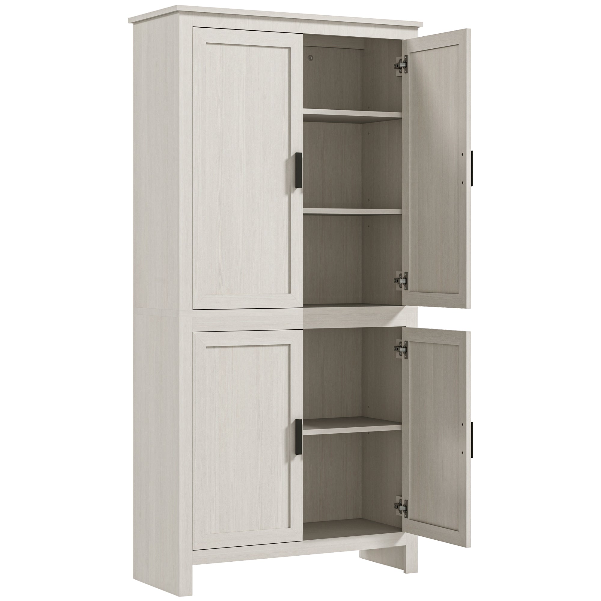 HOMCOM 64" Kitchen Pantry Cabinet, Freestanding Storage Cabinet with 4 Doors and 3 Adjustable Shelves for Dining Room, Antique White