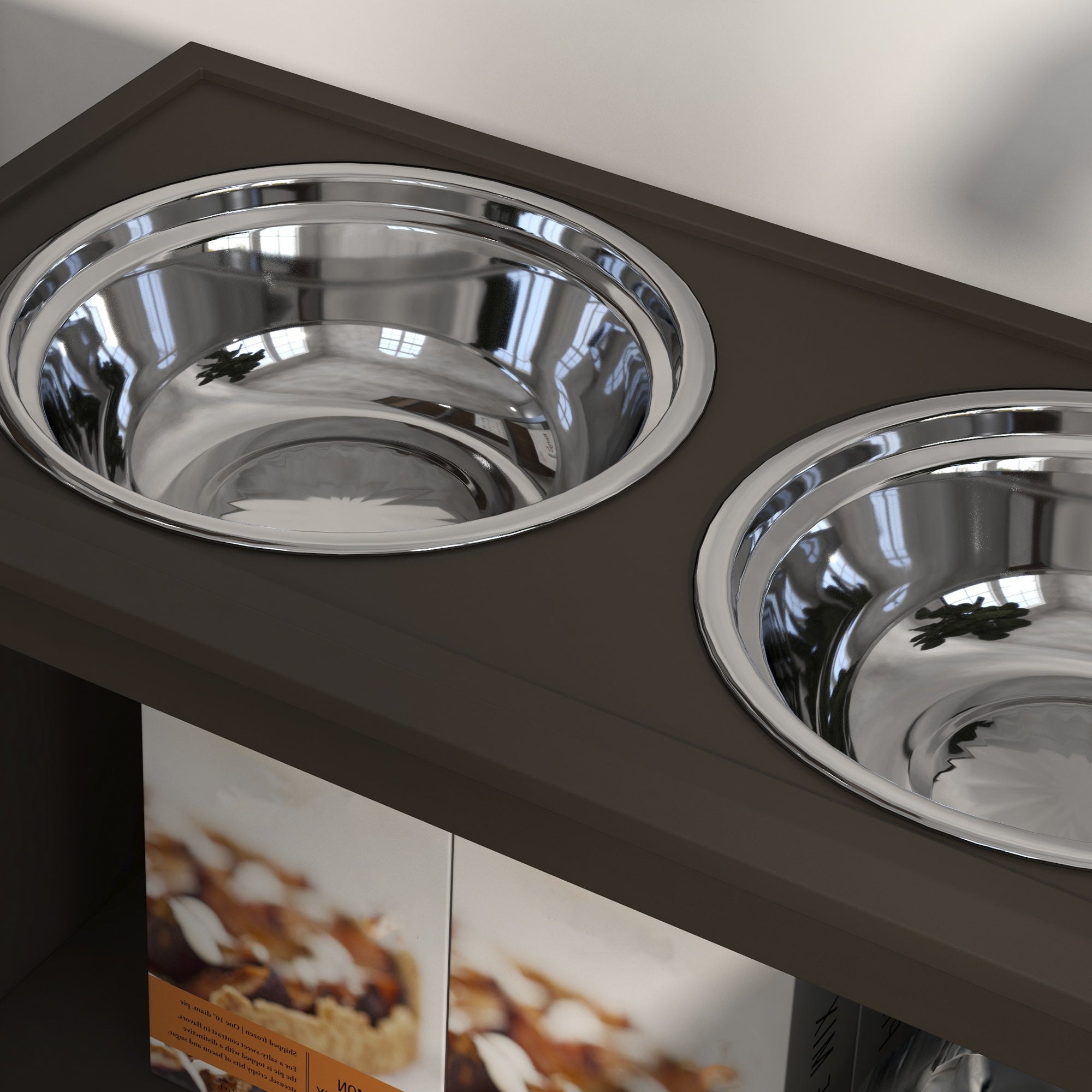 PawHut Large Elevated Dog Bowls with Storage Cabinet Containing Large 37L Capacity, Raised Dog Bowl Stand Pet Food Bowl Dog Feeding Station, Espresso