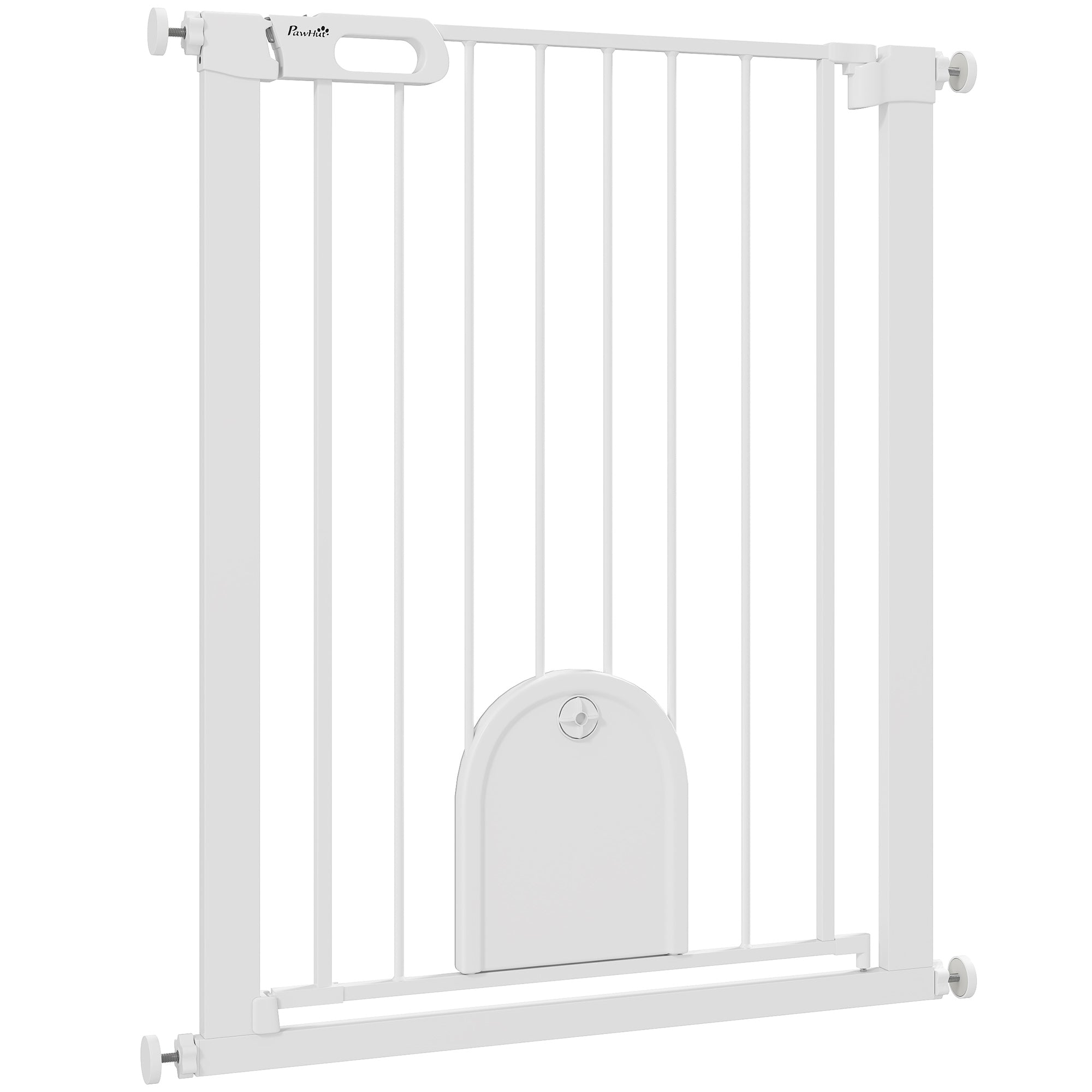 PawHut 30"-32" Extra Wide Pet Gate with Small Door, 35"H Dog Gate with Safety Gate Barrier, Stair Pressure Fit, Auto Close, Double Locking, for Doorways, Hallways, White