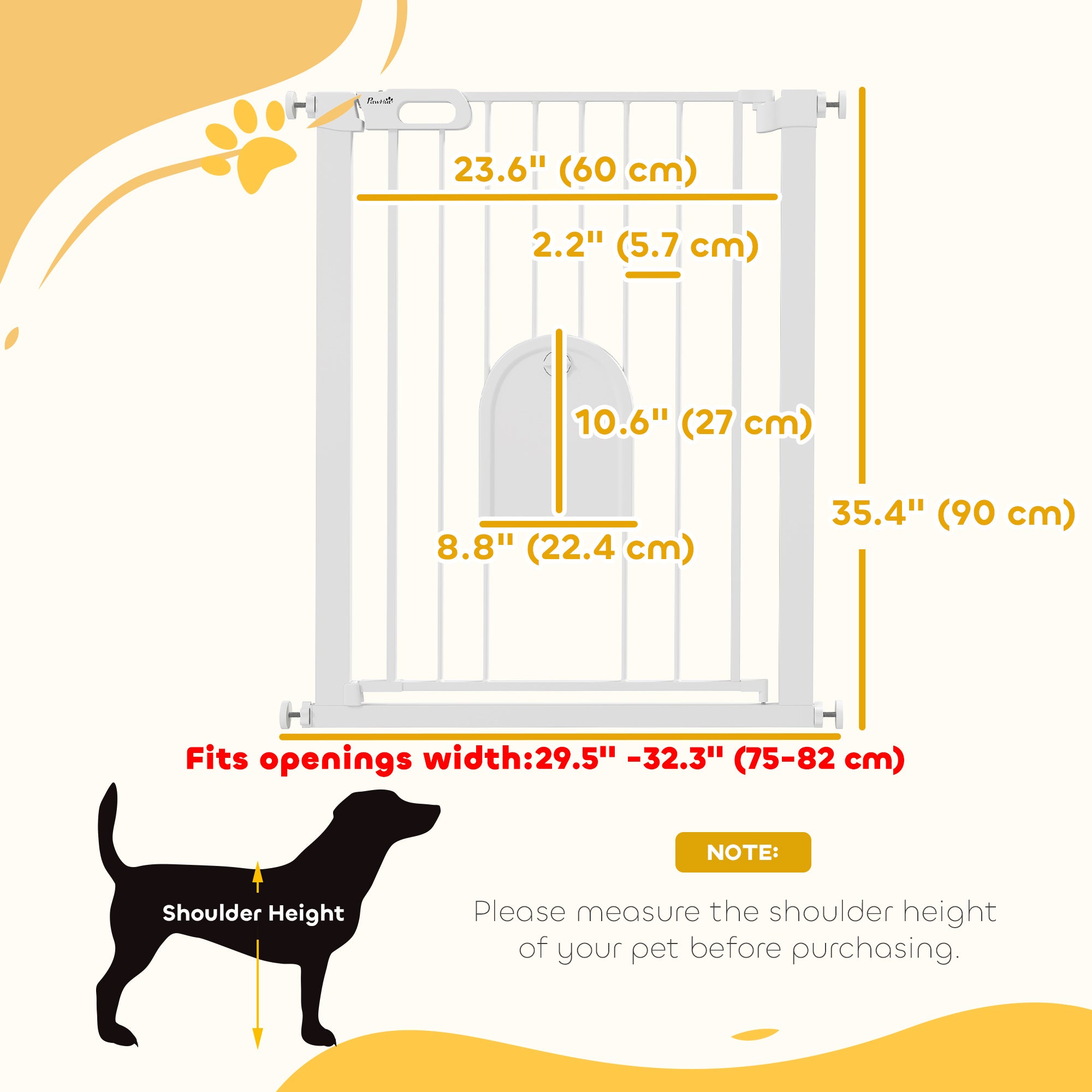 PawHut 30"-32" Extra Wide Pet Gate with Small Door, 35"H Dog Gate with Safety Gate Barrier, Stair Pressure Fit, Auto Close, Double Locking, for Doorways, Hallways, White