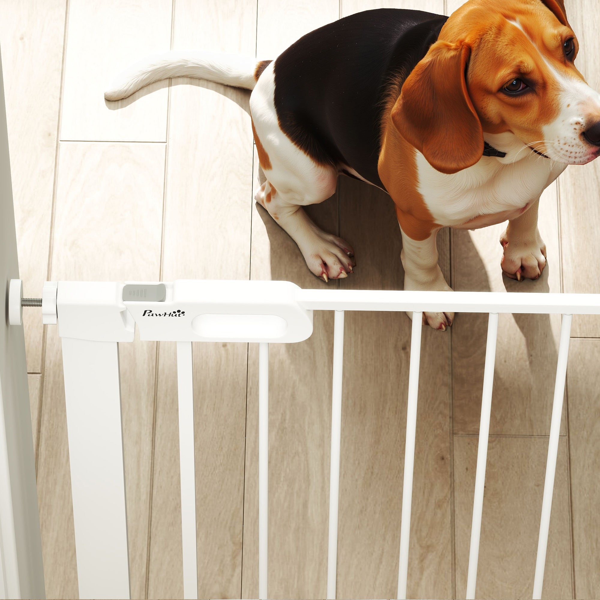 PawHut 30"-32" Extra Wide Pet Gate with Small Door, 35"H Dog Gate with Safety Gate Barrier, Stair Pressure Fit, Auto Close, Double Locking, for Doorways, Hallways, White