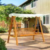Outsunny 80" Patio Swing Chair with Canopy Outdoor Wooden Swing Bench Hammock for Garden, Poolside, Backyard