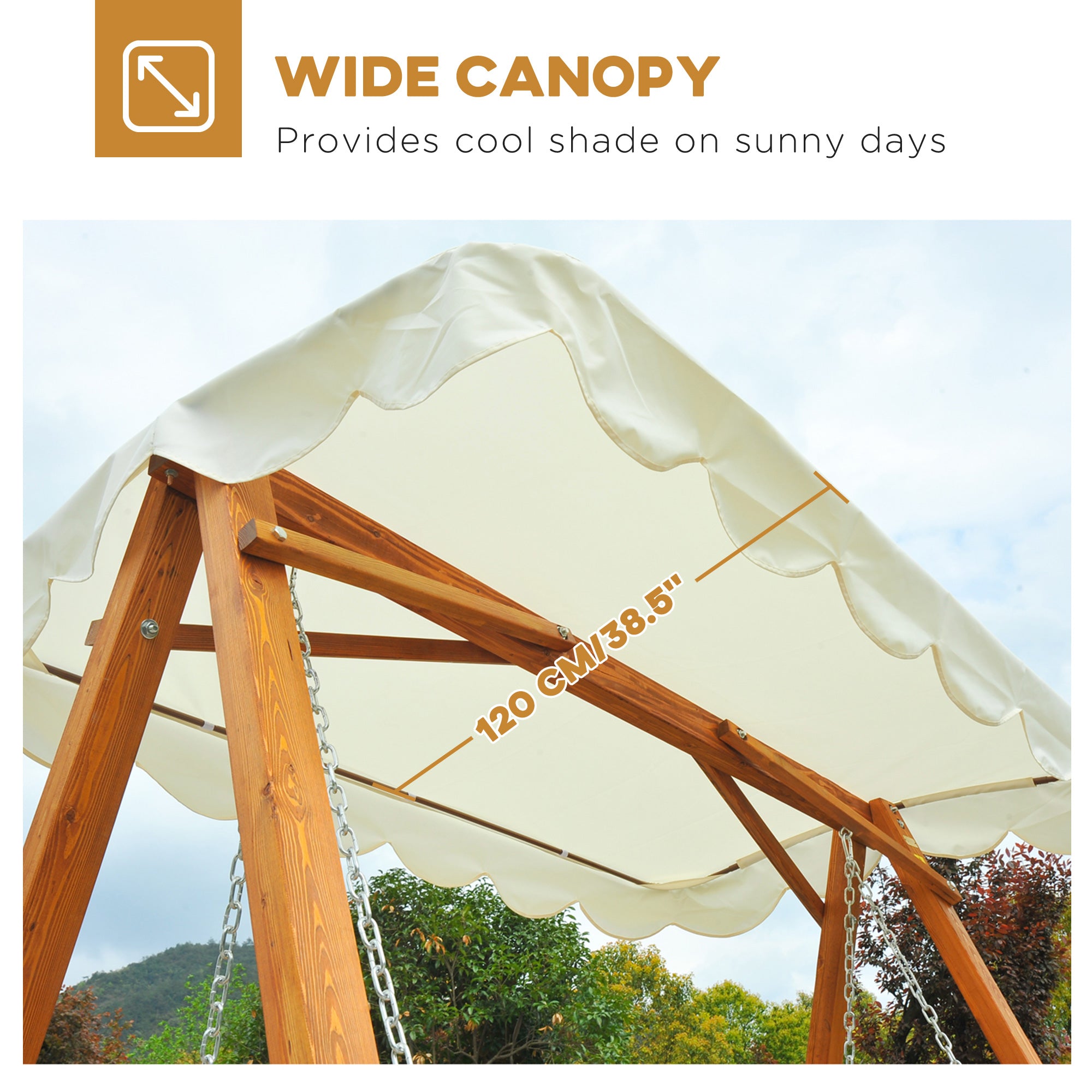 Outsunny 80" Patio Swing Chair with Canopy Outdoor Wooden Swing Bench Hammock for Garden, Poolside, Backyard