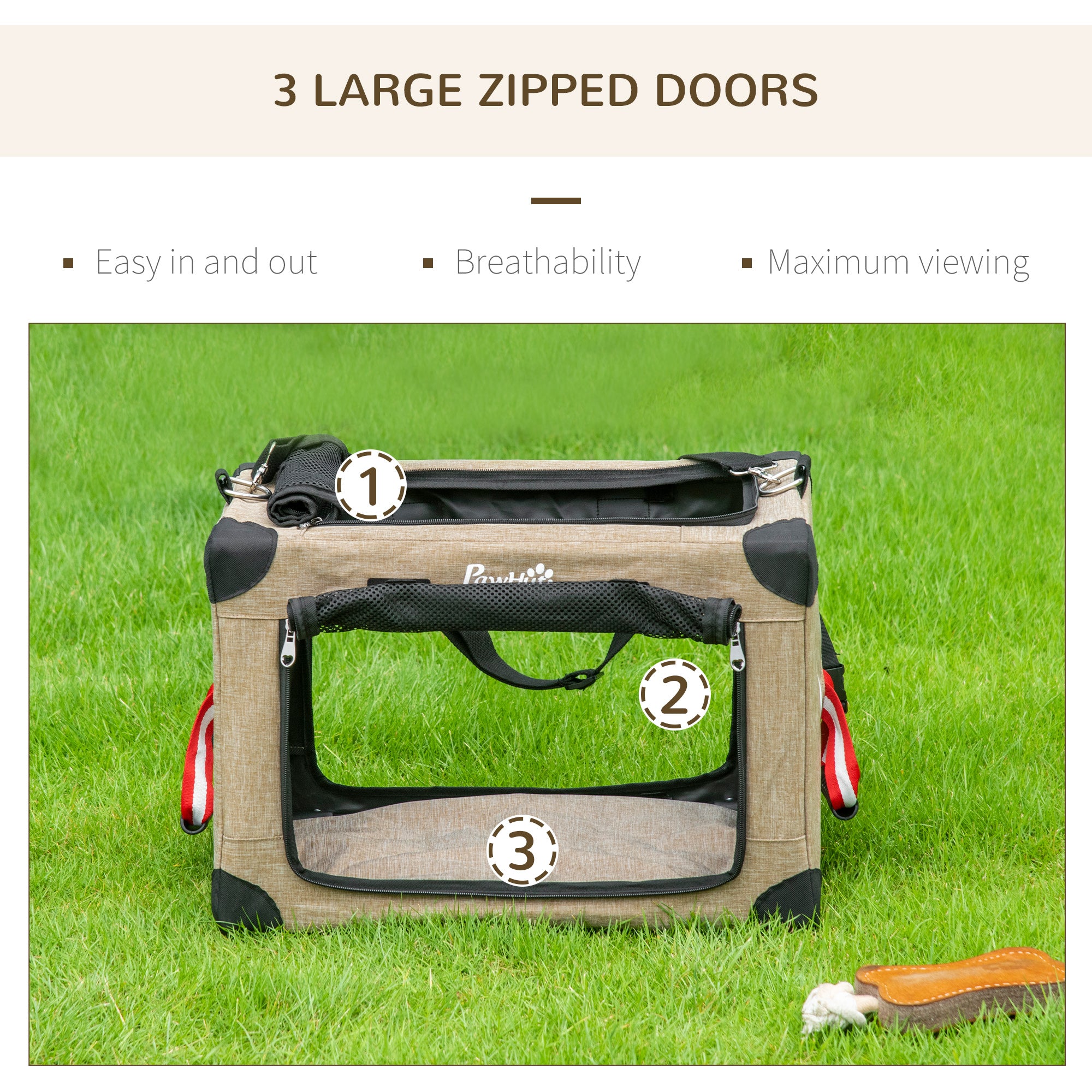 PawHut Foldable Pet Carrier for Miniature Dogs, Portable Cat Carrier Soft Side Pet Travel Crate with Removable Mat, Breathable Mesh - 50 x 34 x 33 cm