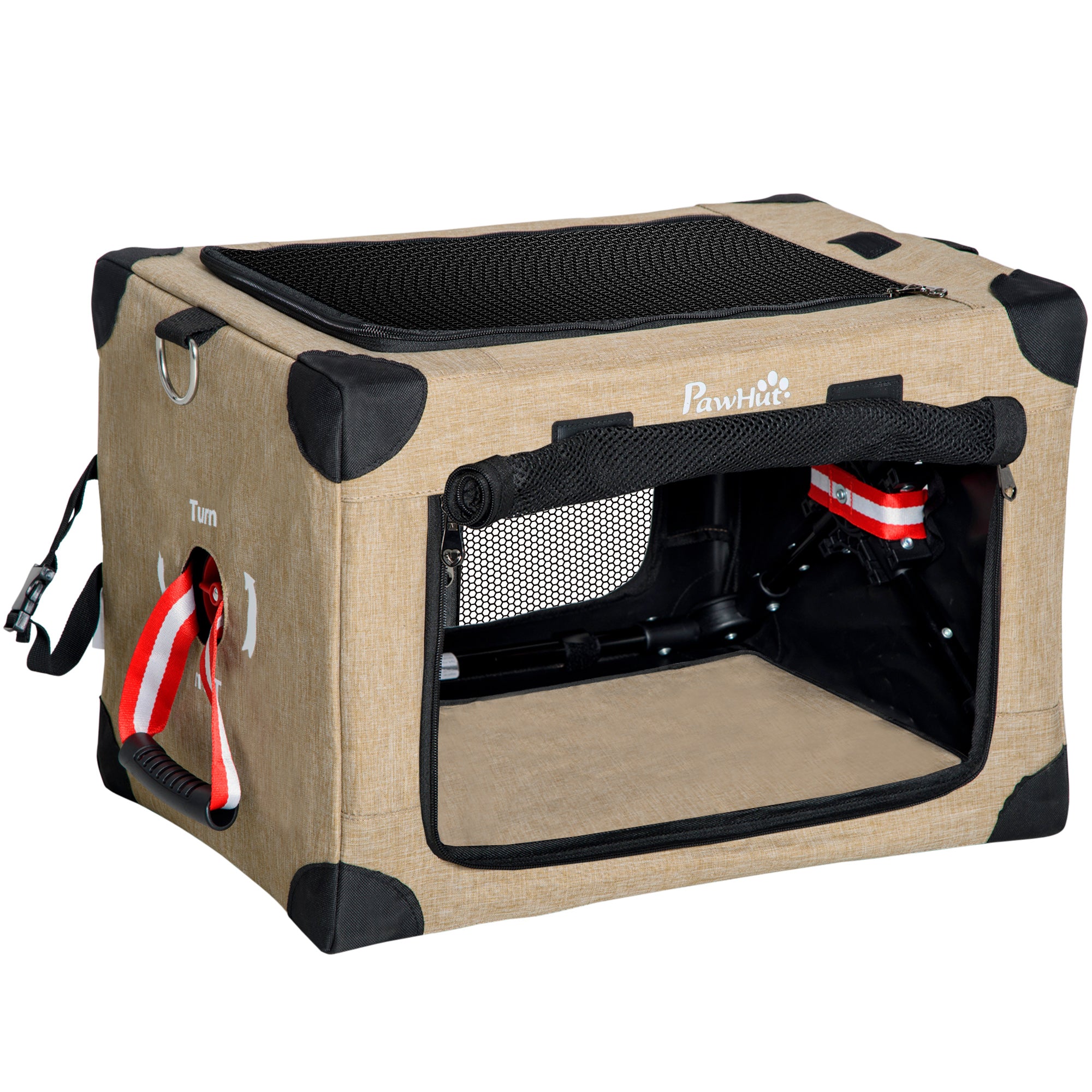 PawHut Foldable Pet Carrier for Miniature Dogs, Portable Cat Carrier Soft Side Pet Travel Crate with Removable Mat, Breathable Mesh - 50 x 34 x 33 cm