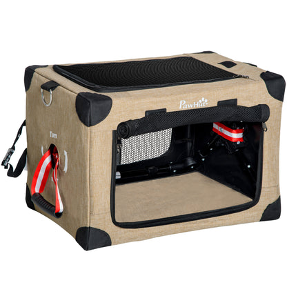 PawHut Foldable Pet Carrier for Miniature Dogs, Portable Cat Carrier Soft Side Pet Travel Crate with Removable Mat, Breathable Mesh - 50 x 34 x 33 cm
