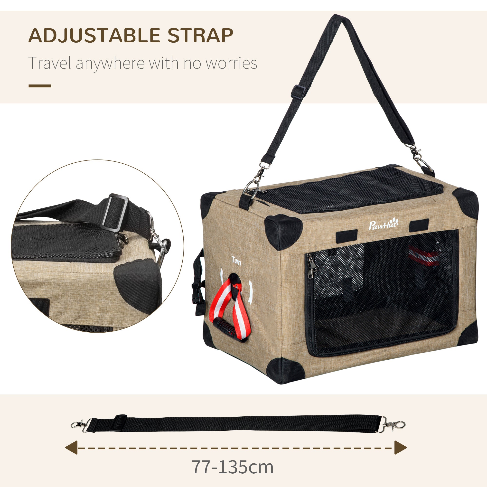 PawHut Foldable Pet Carrier for Miniature Dogs, Portable Cat Carrier Soft Side Pet Travel Crate with Removable Mat, Breathable Mesh - 50 x 34 x 33 cm