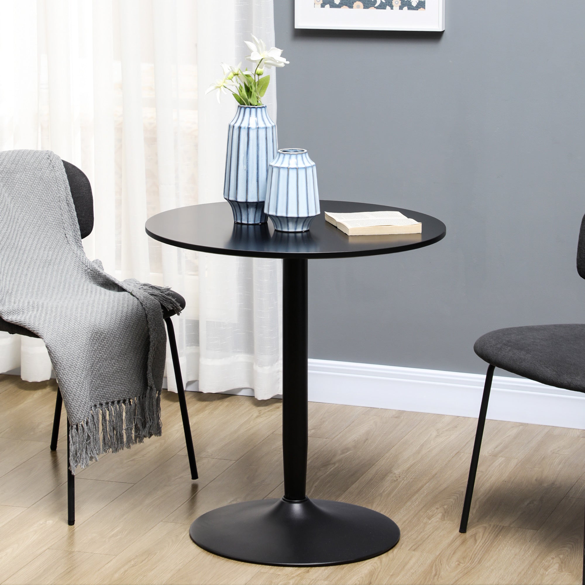 HOMCOM Round Dining Table for 2, Modern Kitchen Table with Painted Top and Steel Base for Living Room, Dining Room, Black