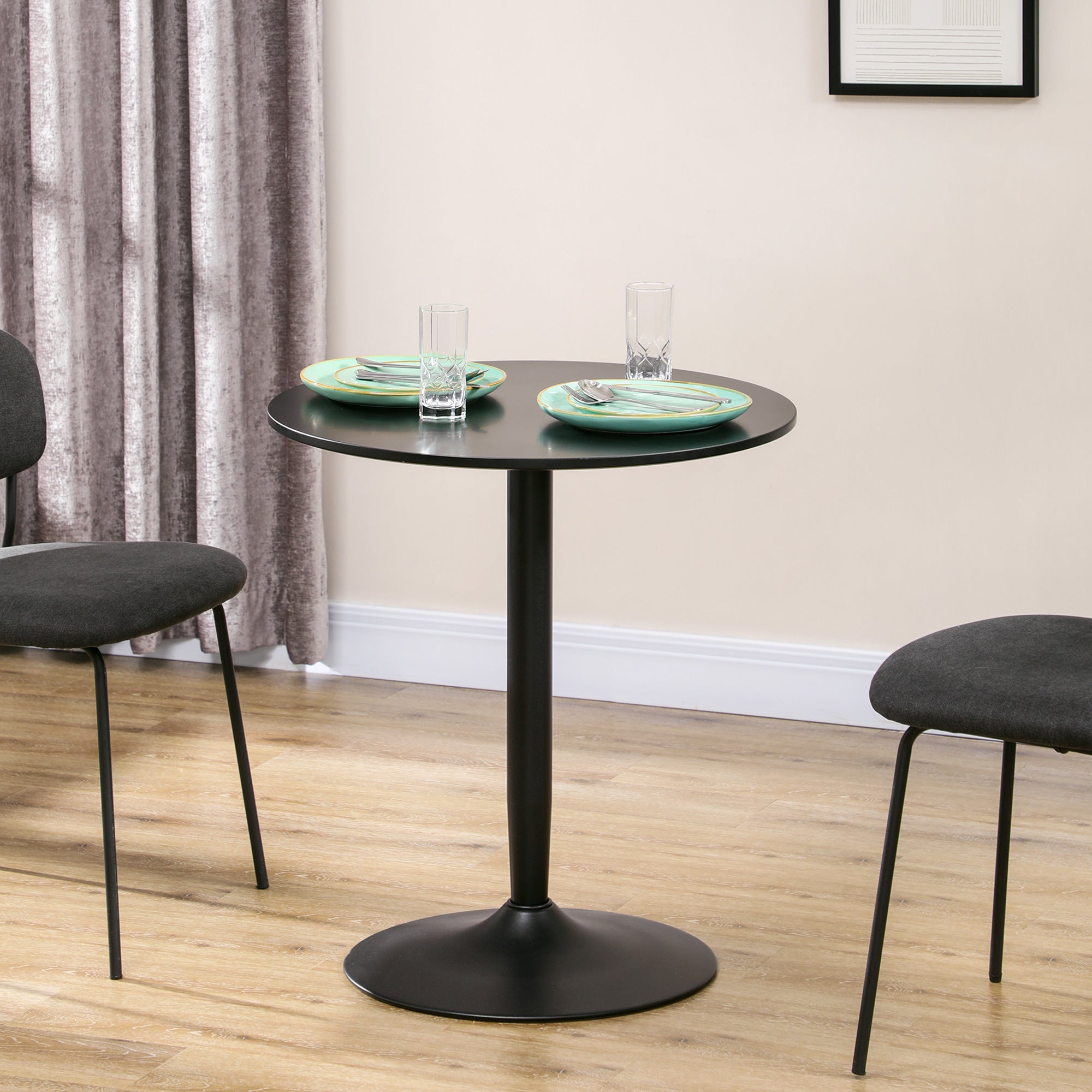 HOMCOM Round Dining Table for 2, Modern Kitchen Table with Painted Top and Steel Base for Living Room, Dining Room, Black