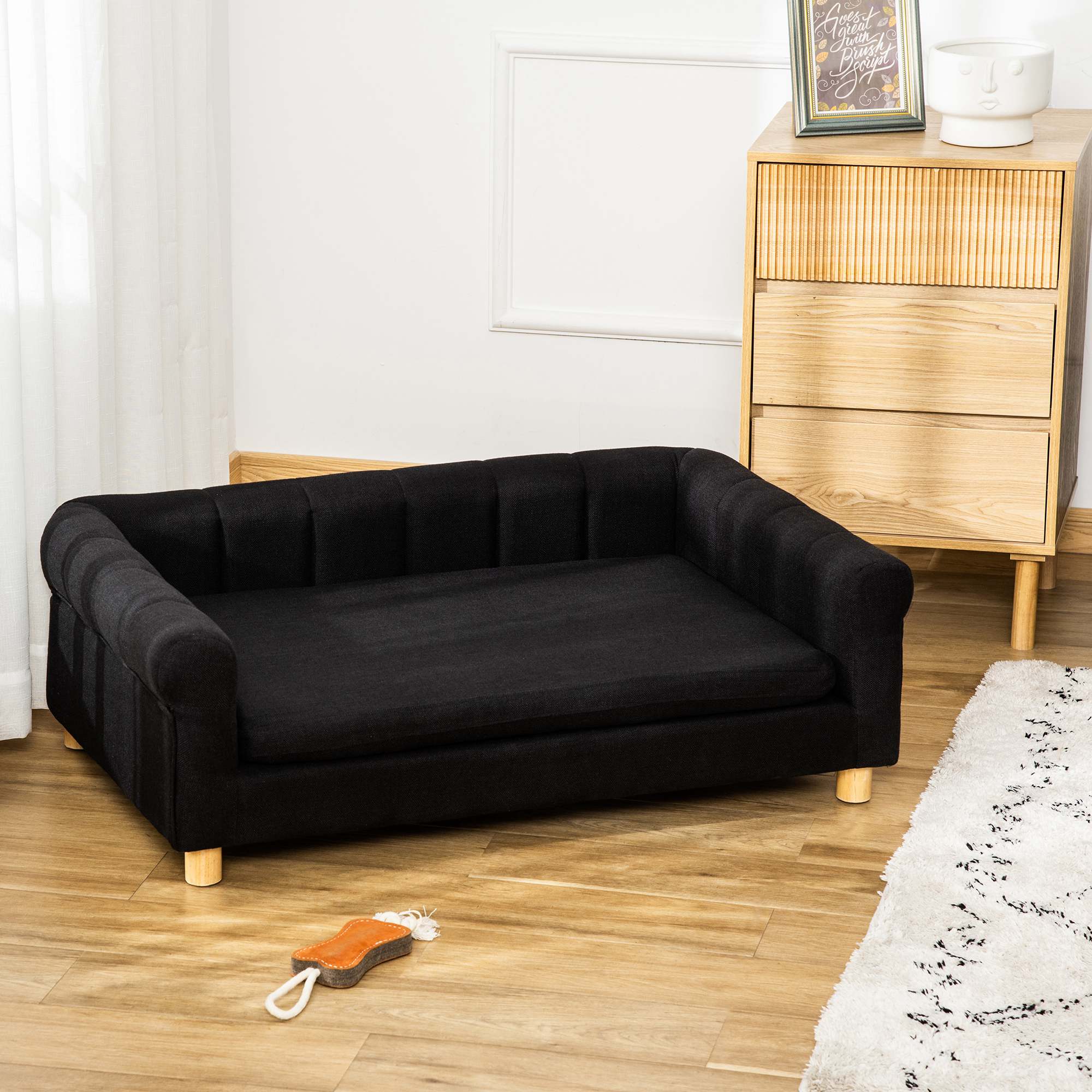 PawHut Modern Pet Sofa Cat or Medium Large Dog Bed W/ Removable Seat Cushion, Black