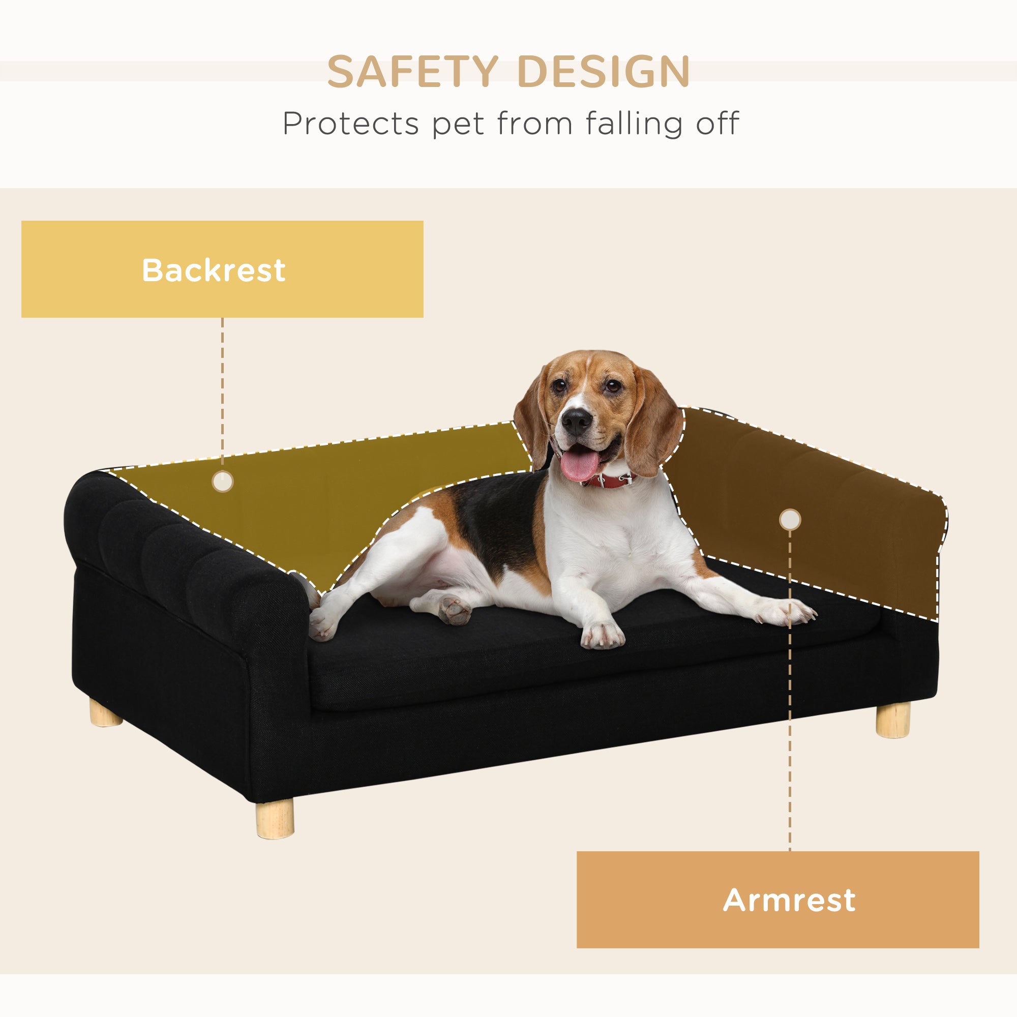 PawHut Modern Pet Sofa Cat or Medium Large Dog Bed W/ Removable Seat Cushion, Black