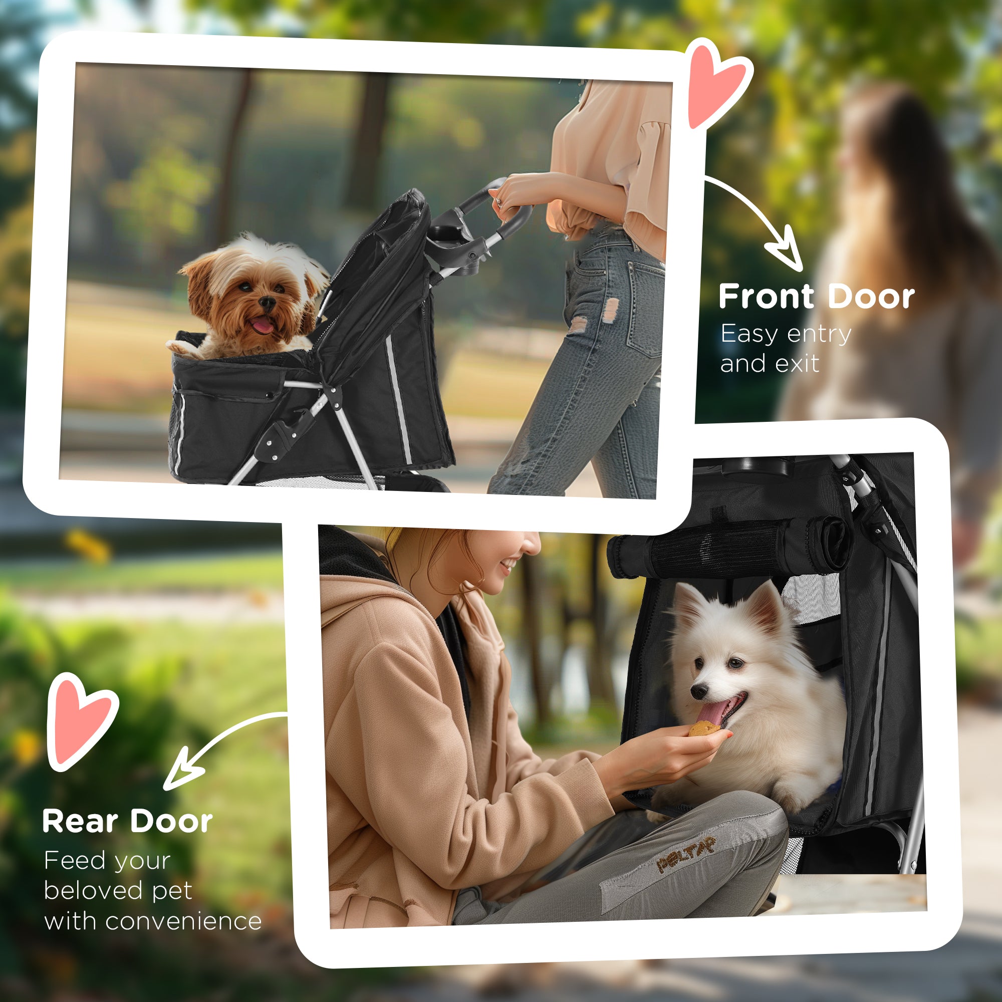 PawHut Cat Stroller, 3 Wheels Foldable Dog Stroller with Storage Basket, Brake, Adjustable Canopy, Cupholder, Pet Stroller for Miniature and Small Dogs Travel, Black